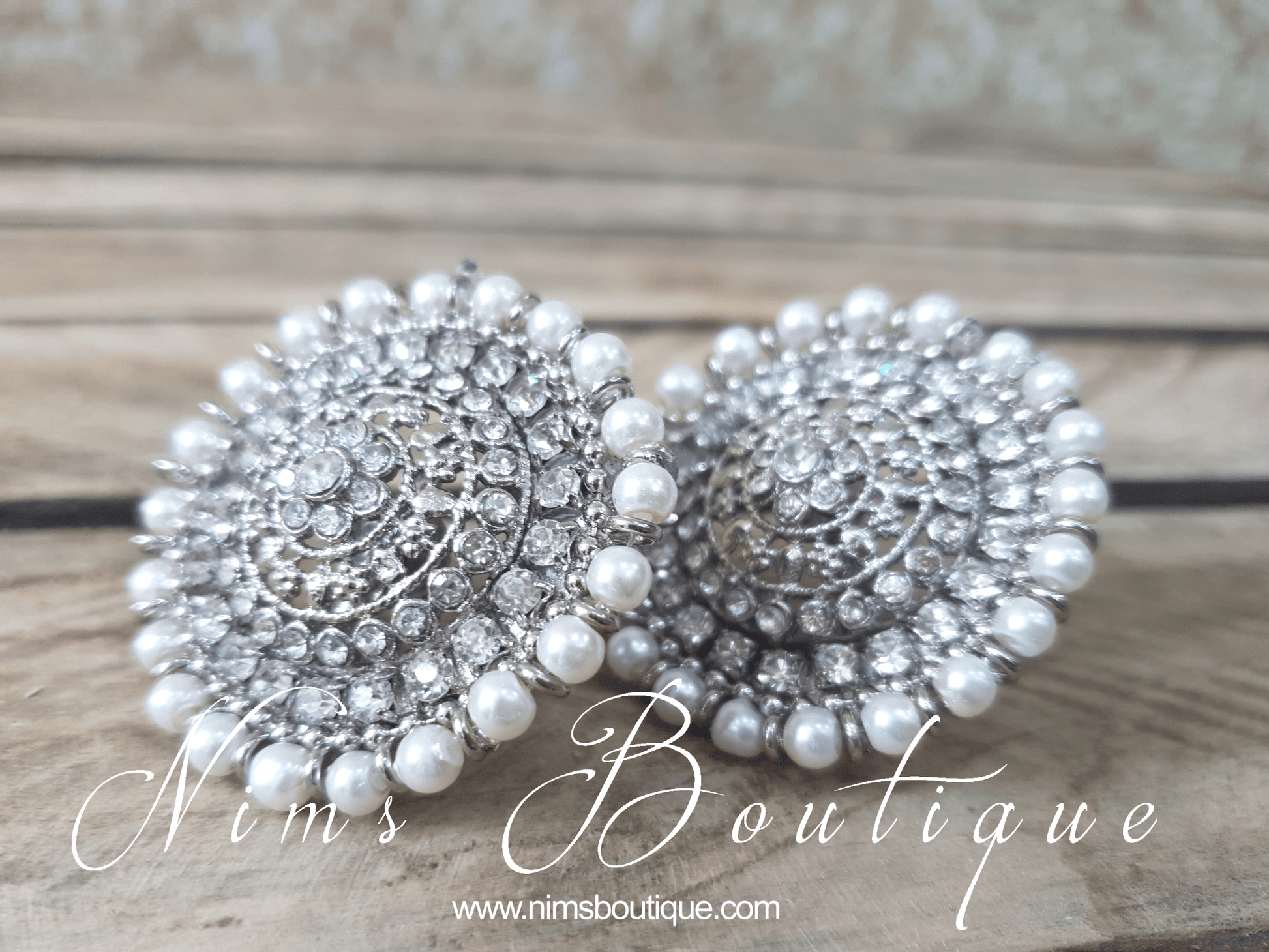 Nims Boutique Large Royal Silver Pearl Stud earrings