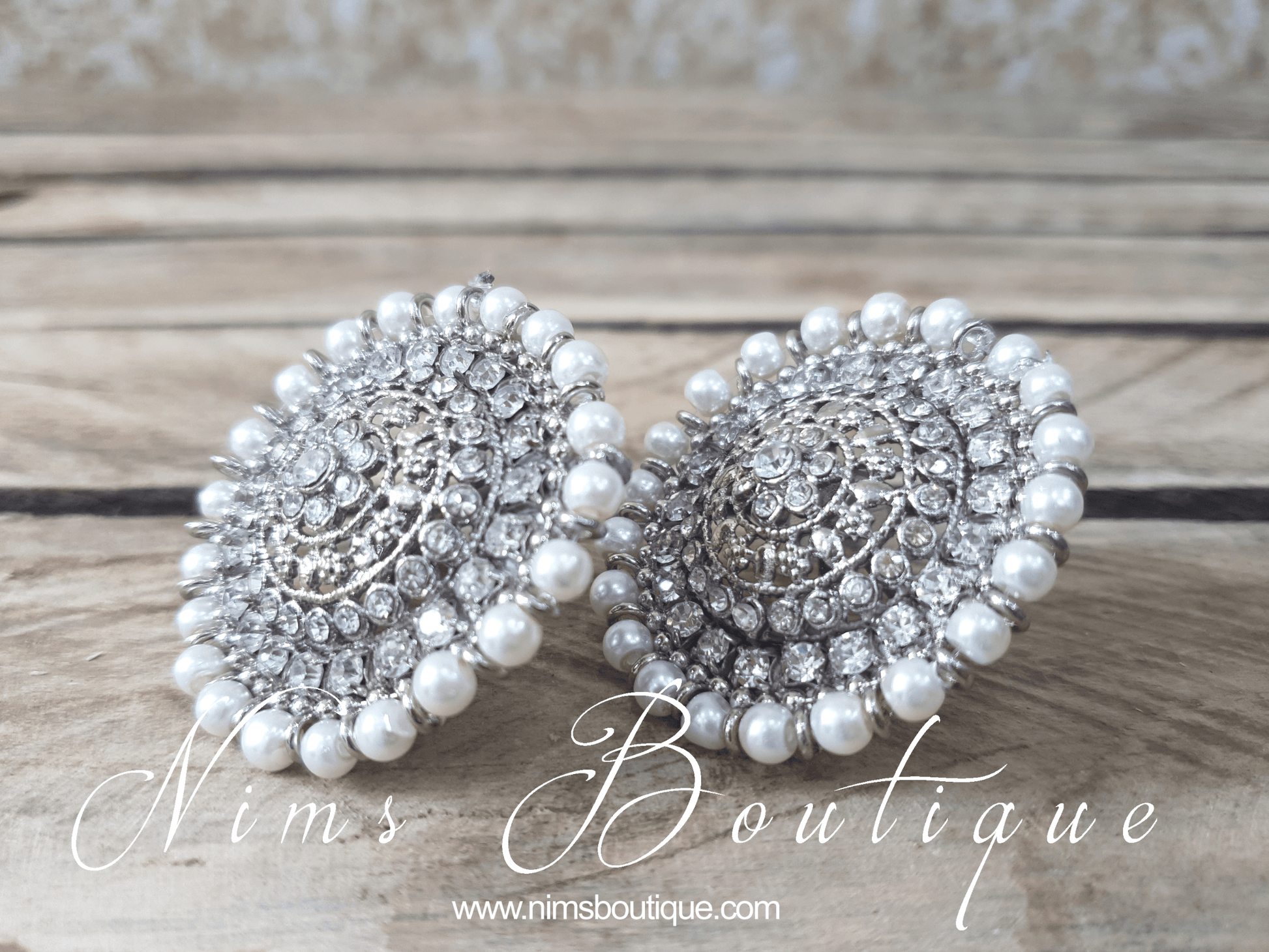 Nims Boutique Large Royal Silver Pearl Stud earrings