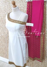 One Shoulder Silk White & Hot Pink Pajami Suit (size 6-8)