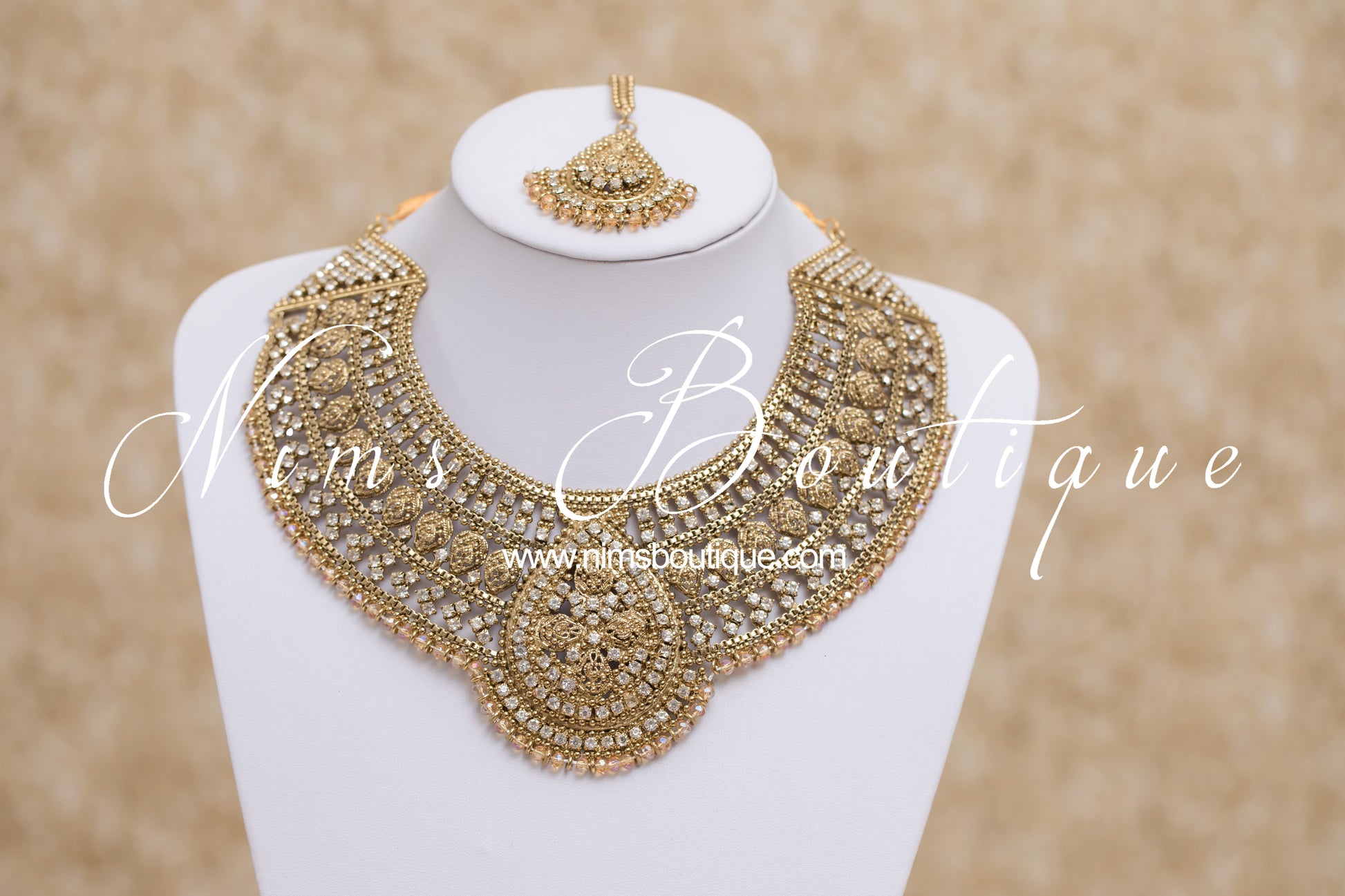 Nims Boutique Waheeda Antique Gold & Gold Bead Bridal Set