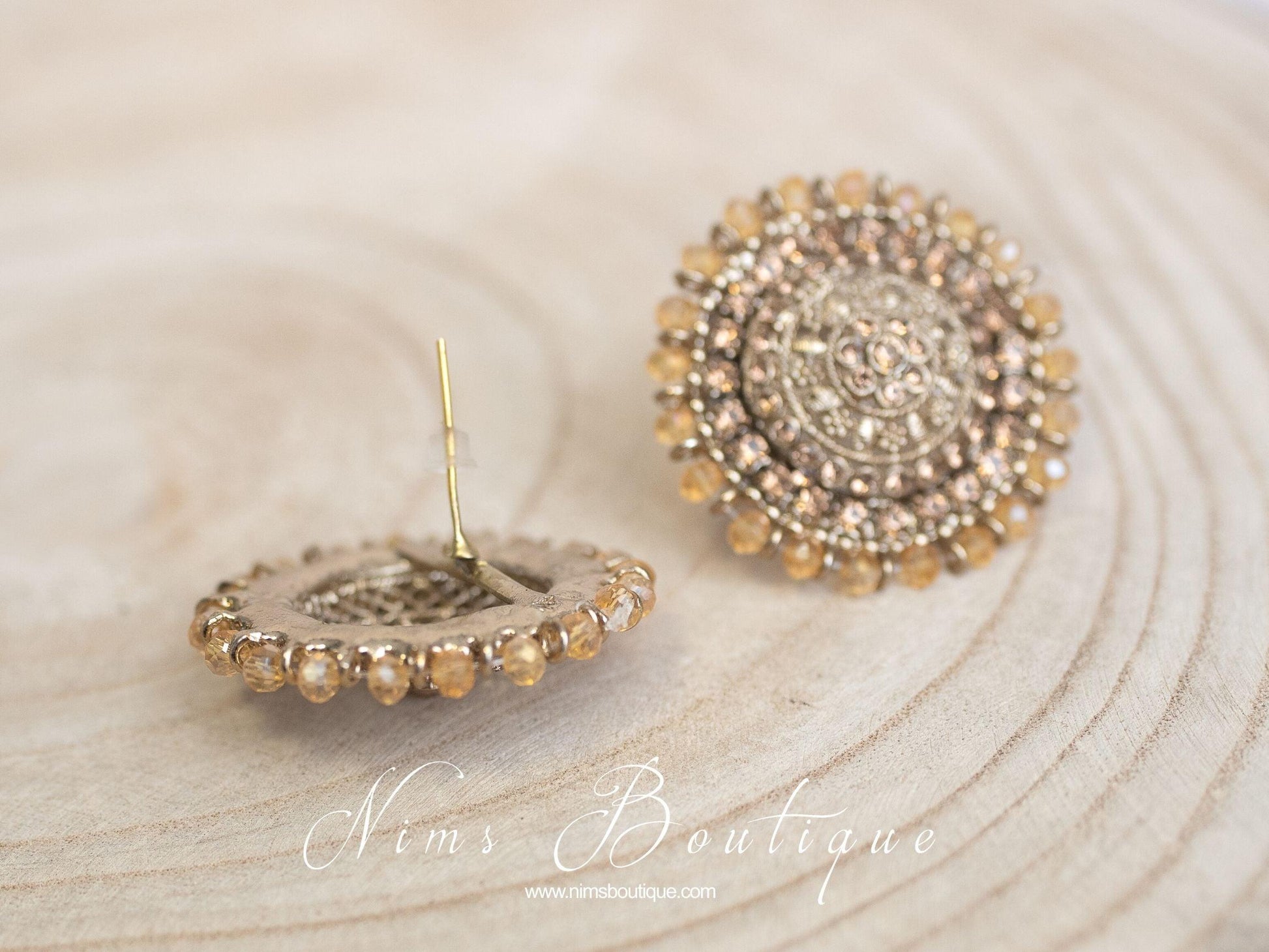 Nims Boutique Large Royal Gold Stone Stud earrings