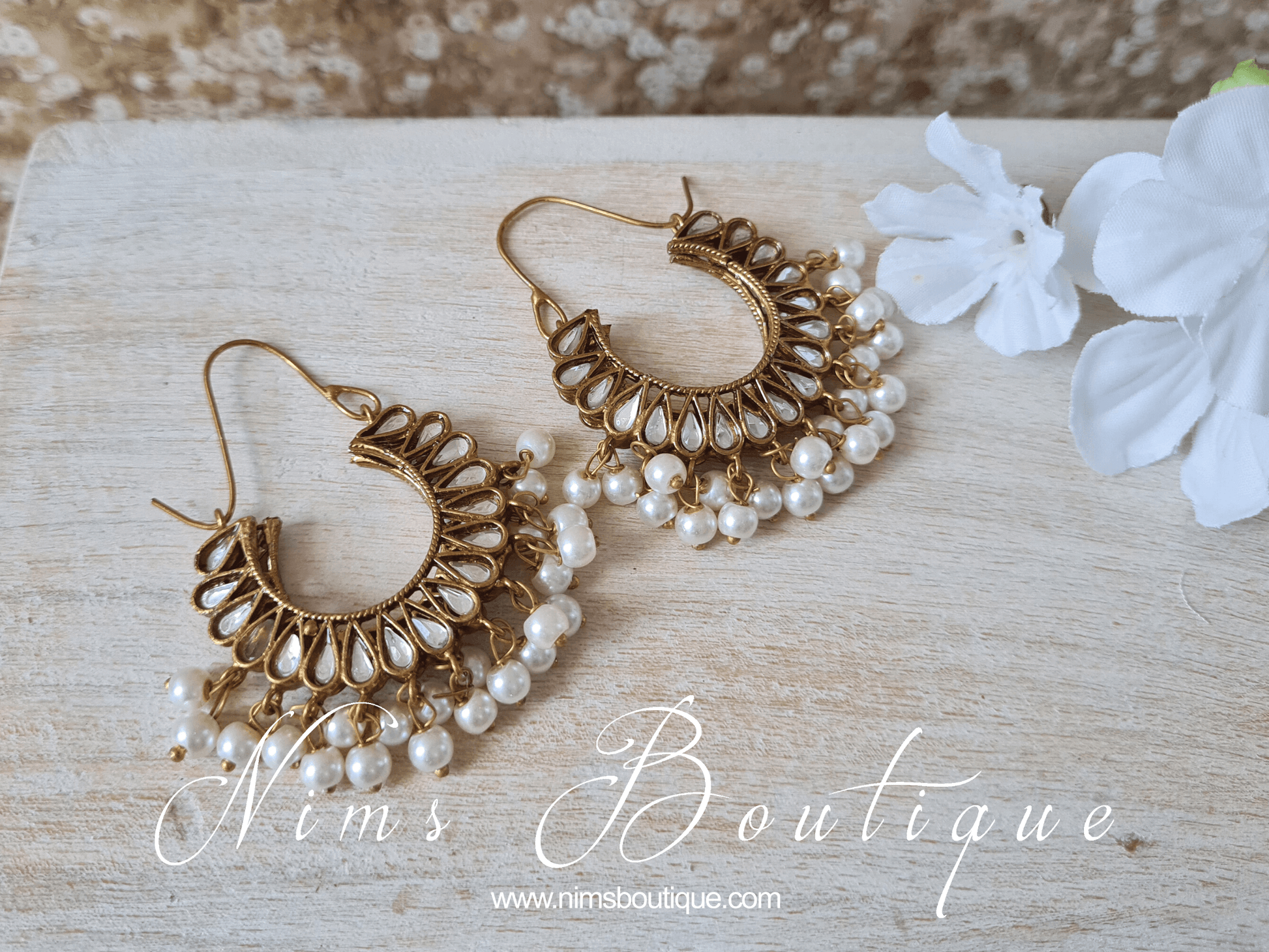 Nims Boutique Kaya Royal Antique Gold & Pearl Hoop Earrings