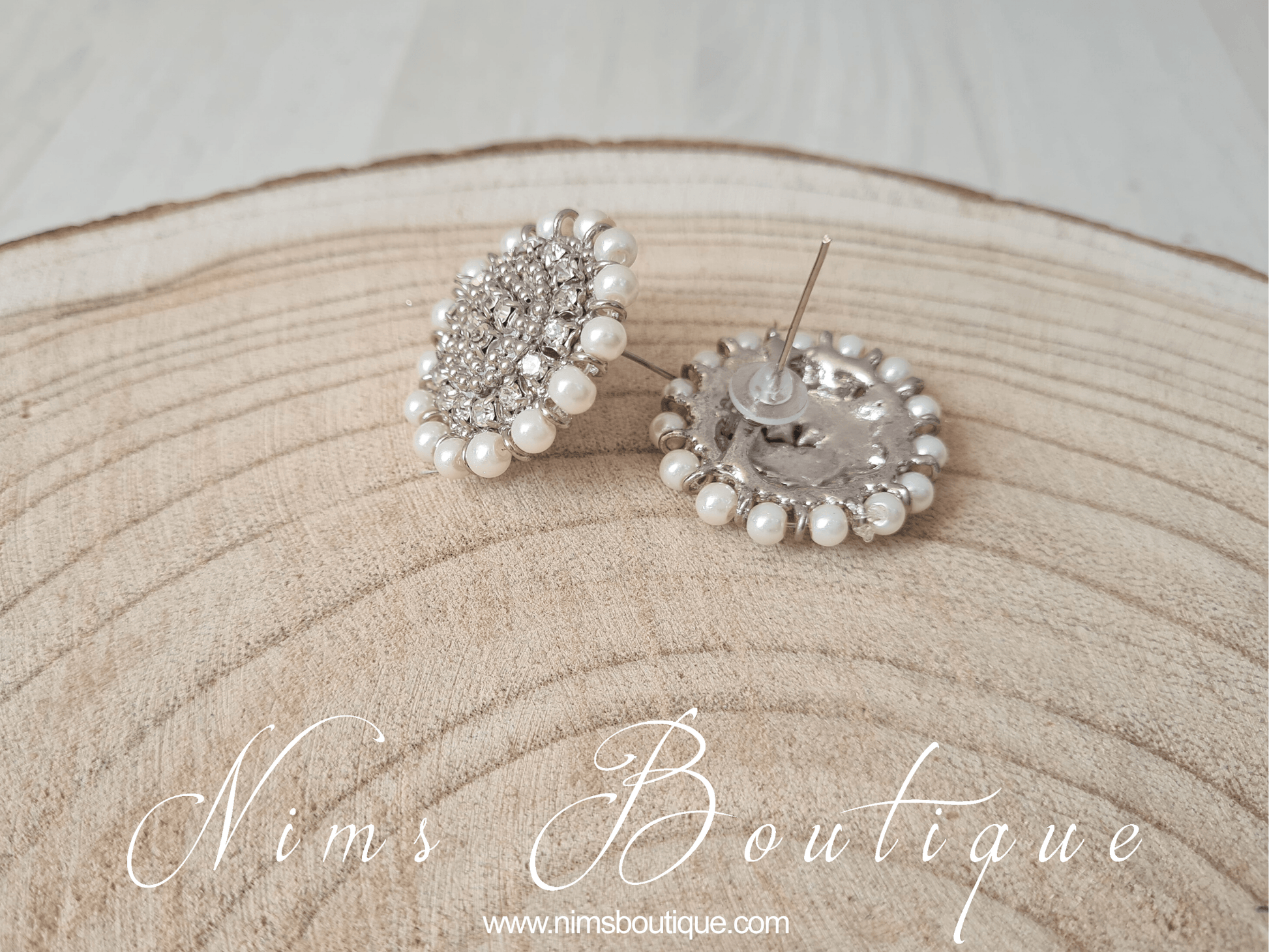 Nims Boutique Royal Silver Pearl Stud Earrings
