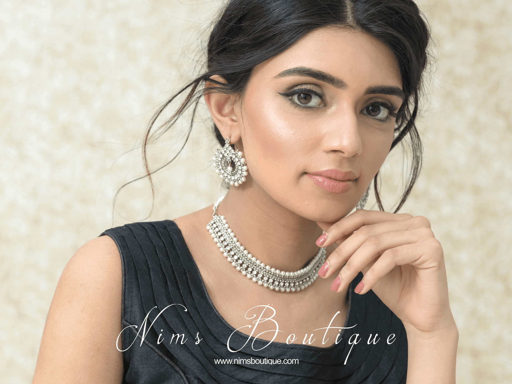 Nims Boutique Vidya Silver & Pearl Earrings
