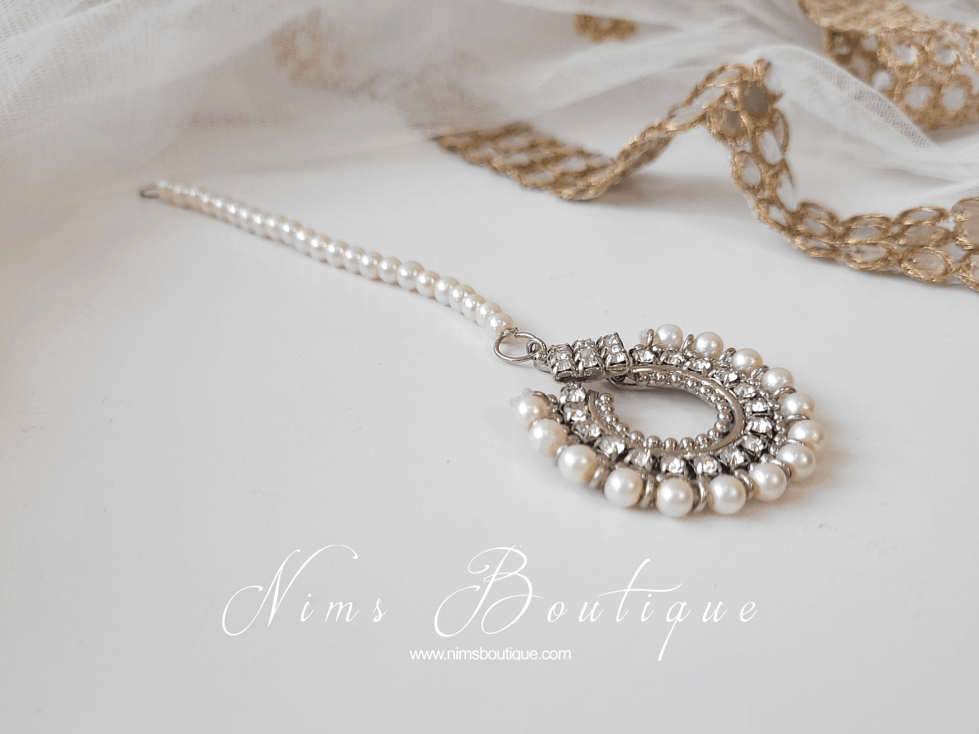 Nims Boutique Small Vidya Silver & Pearl Tikka