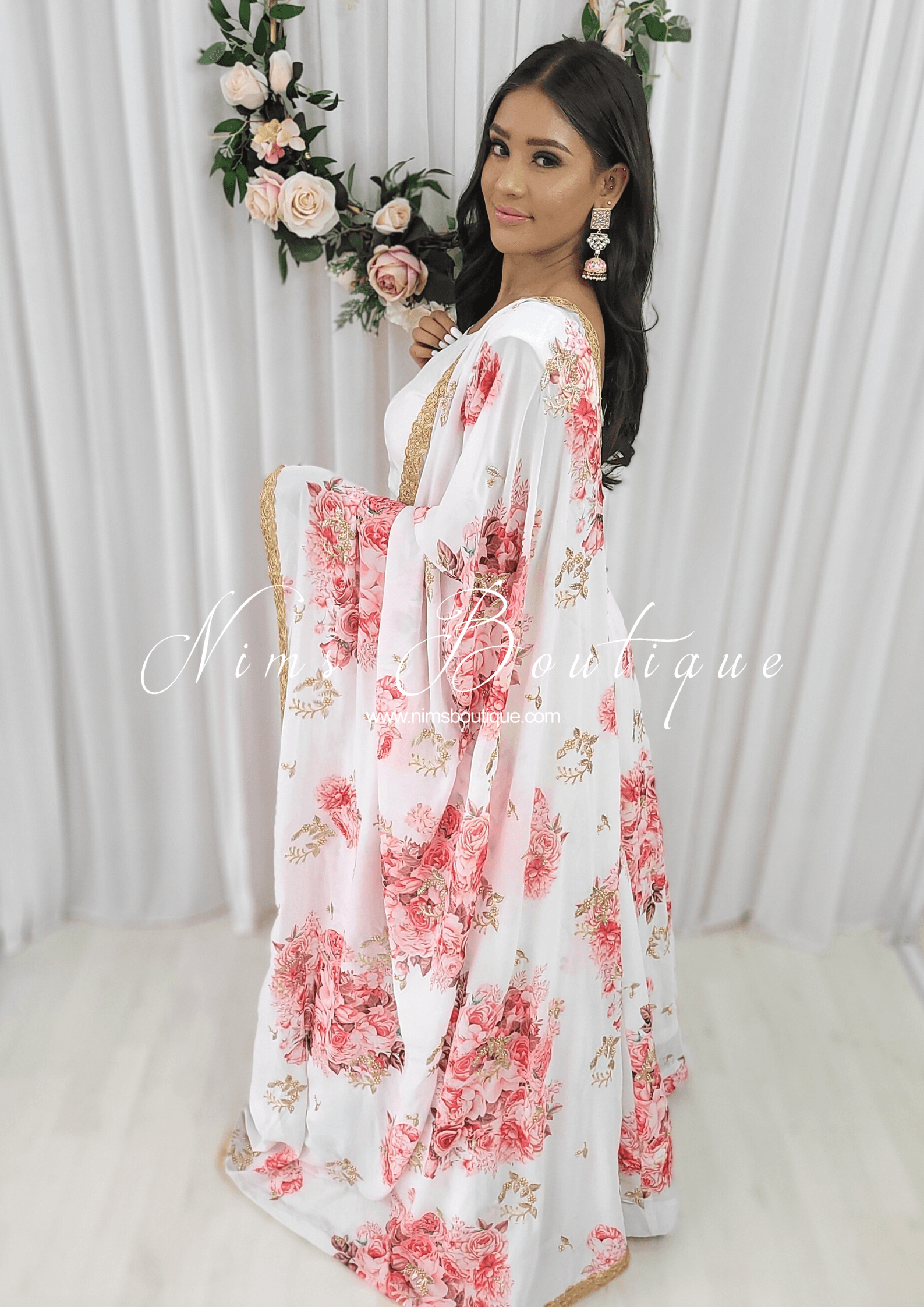 Nims Boutique La Floraison Ivory Floral Georgette Dupatta/Chunni LFG1
