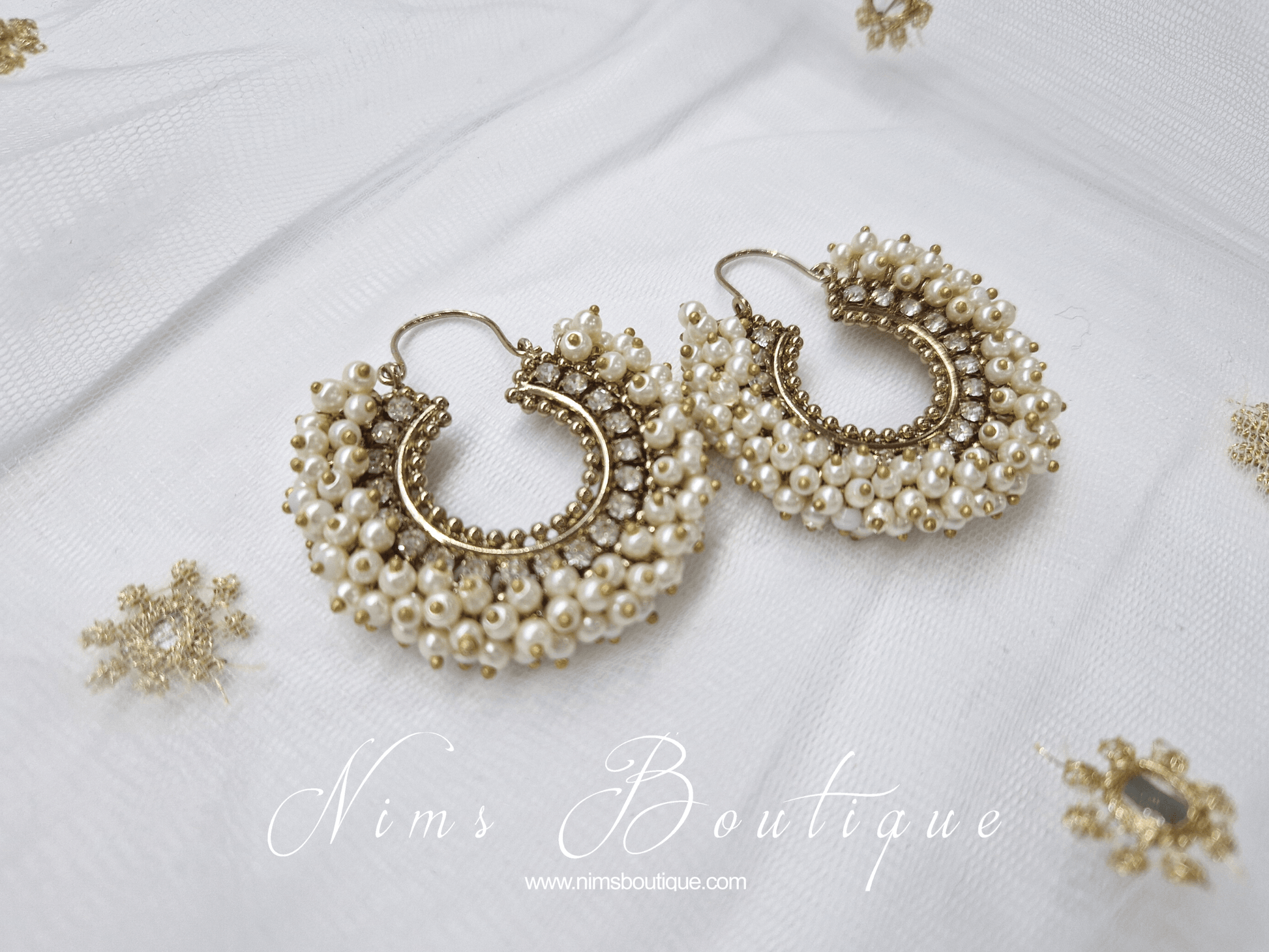 Nims Boutique Meghna Royal Pearl Cluster Hoop Earrings