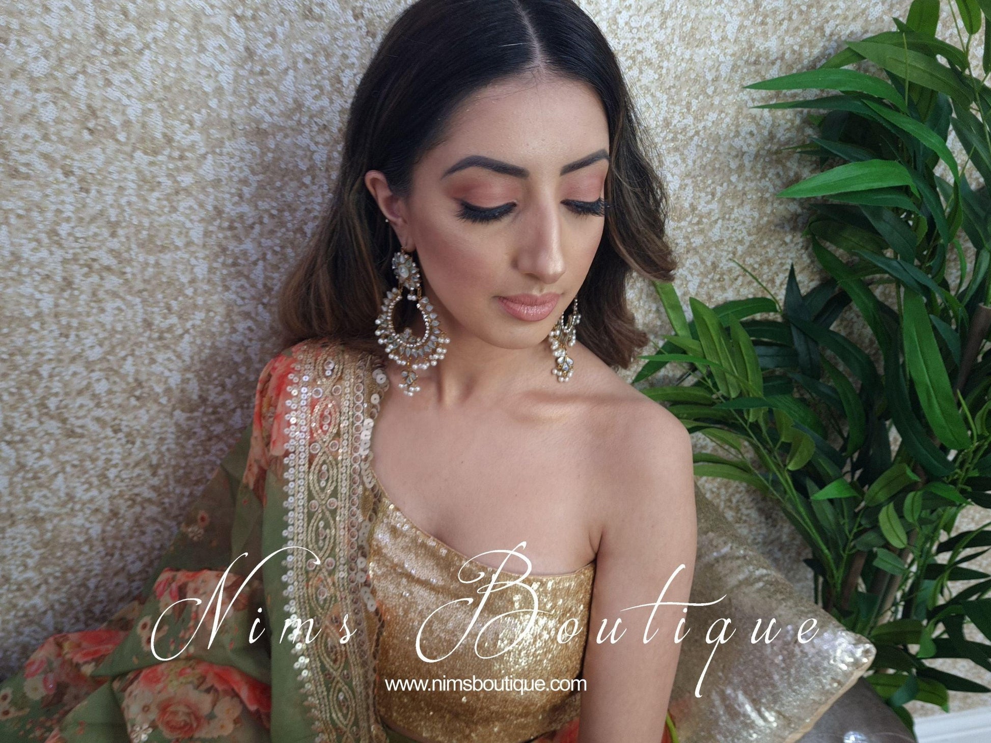 Nims Boutique Tanuja Antique Gold & Pearl Maharani Earrings