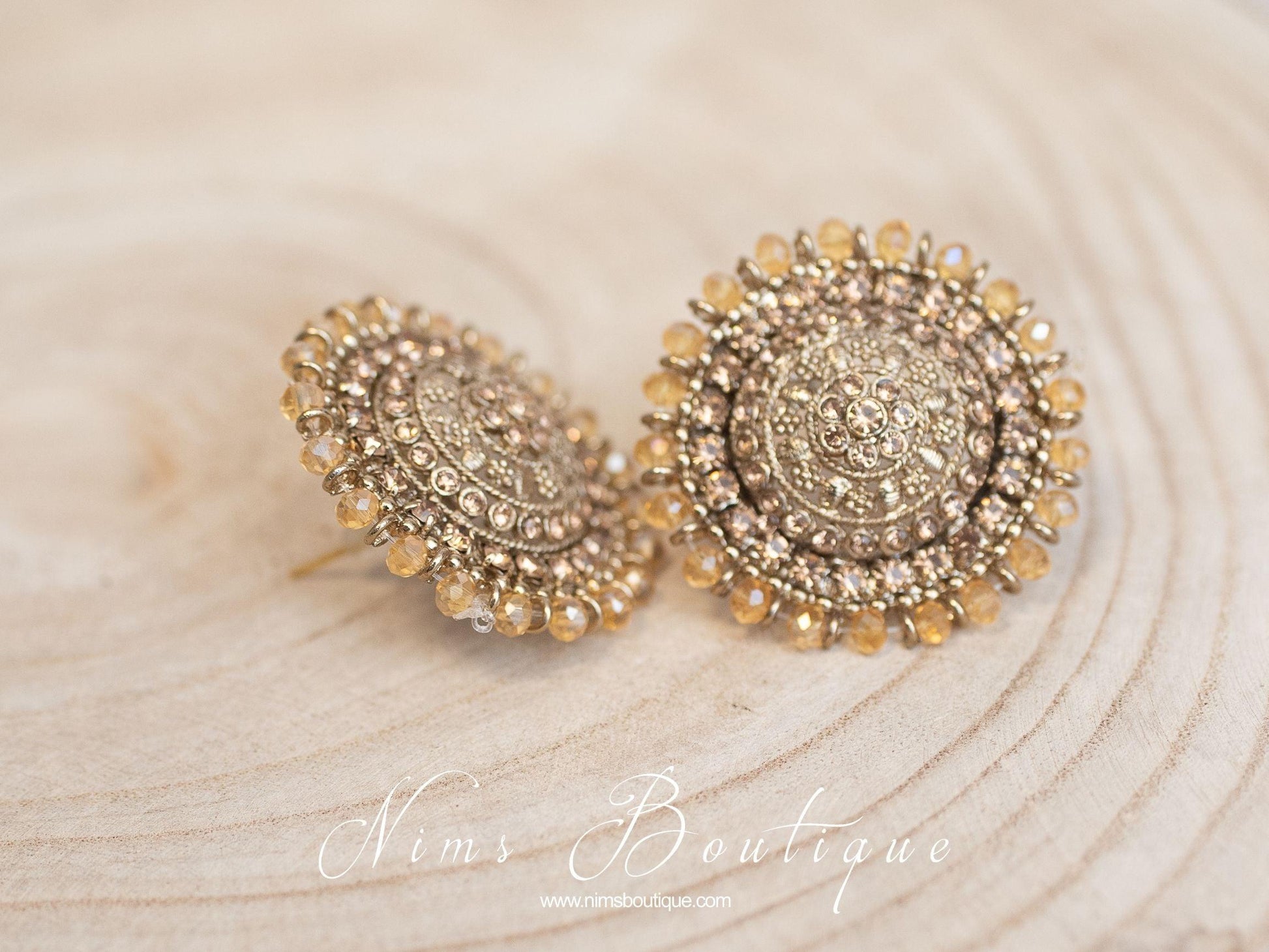 Nims Boutique Large Royal Gold Stone Stud earrings