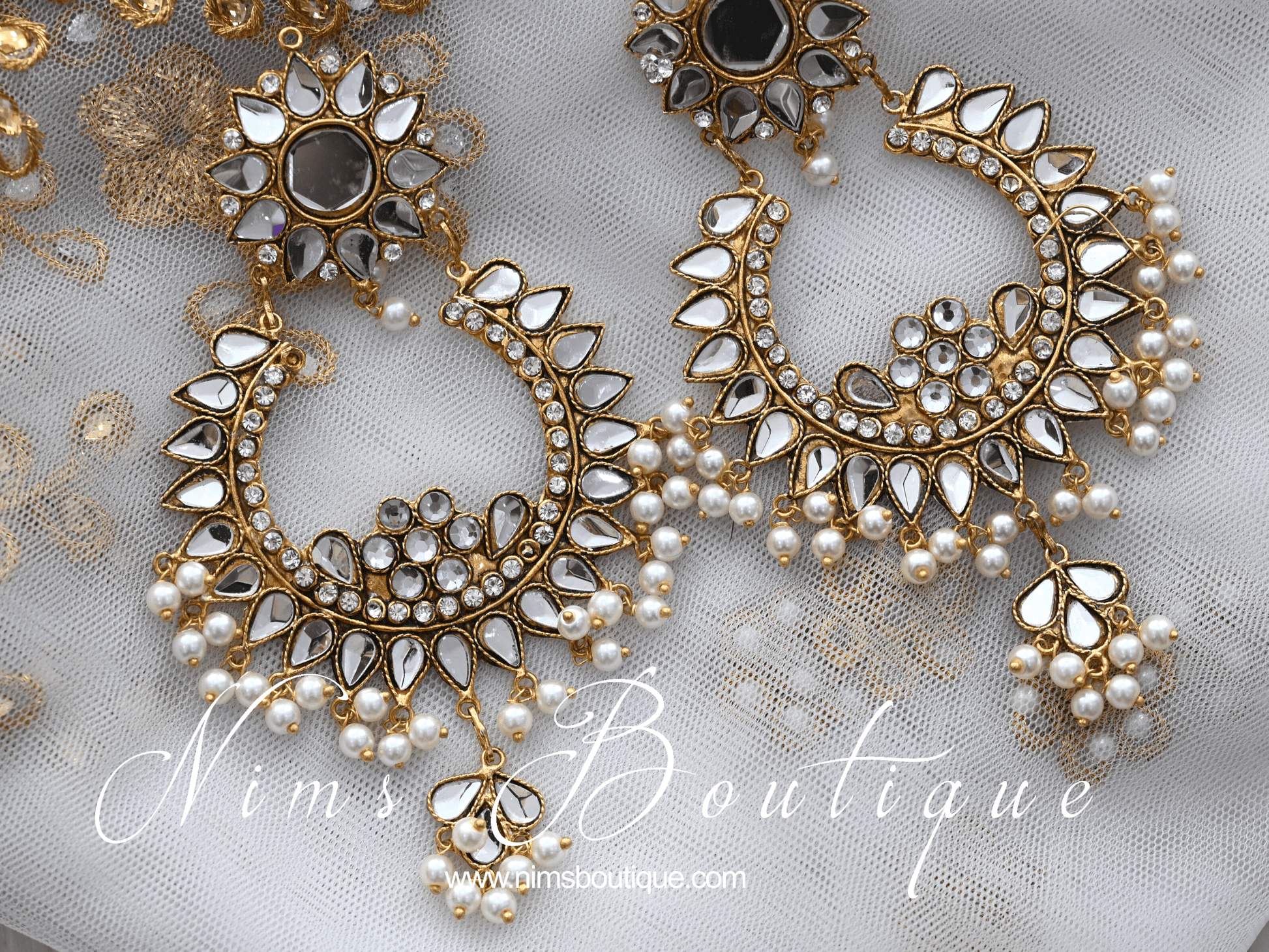 Nims Boutique Tanuja Antique Gold & Pearl Maharani Earrings