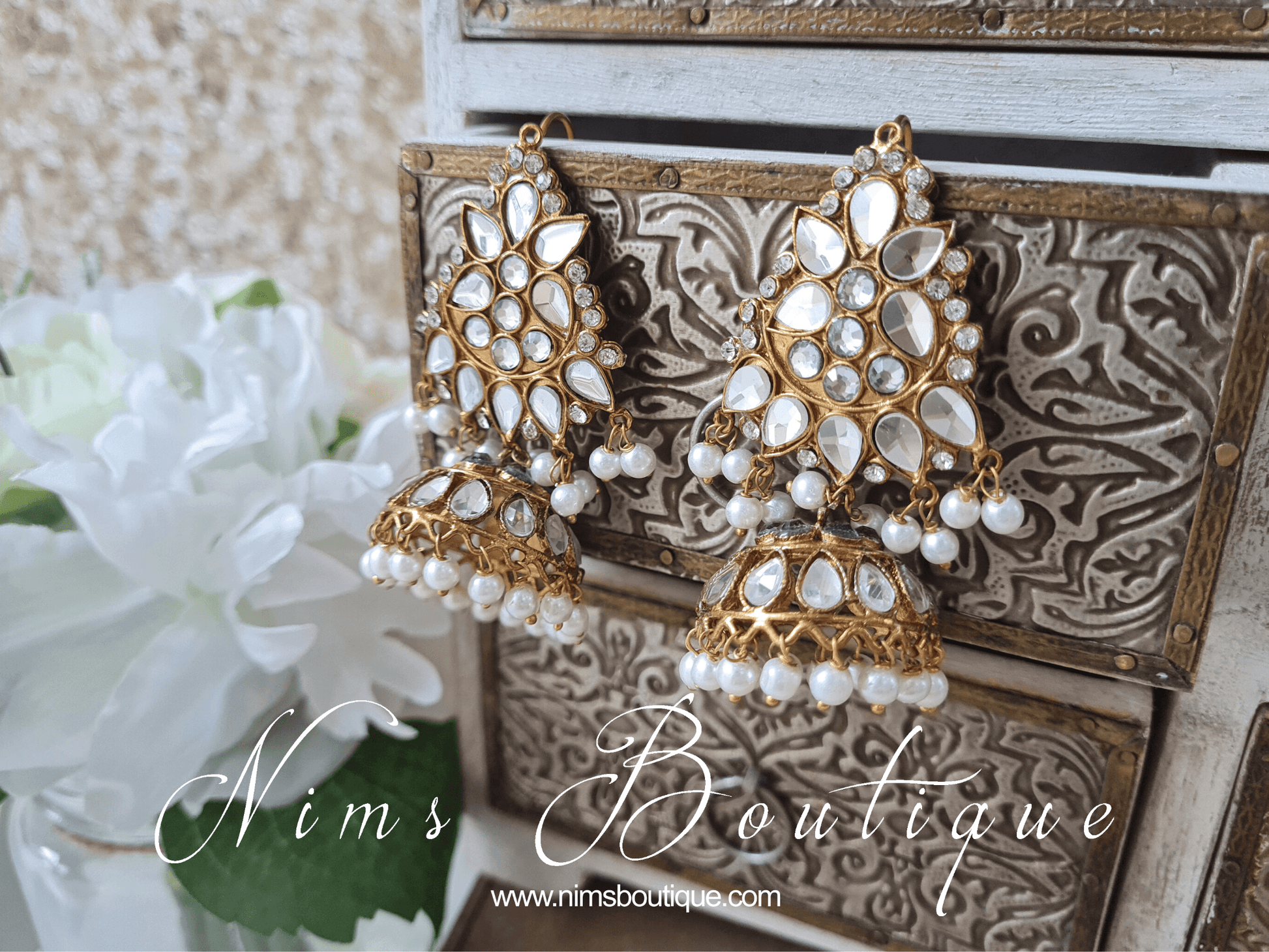 Nims Boutique Nandini Maharani Antique Gold & Pearl Chumke