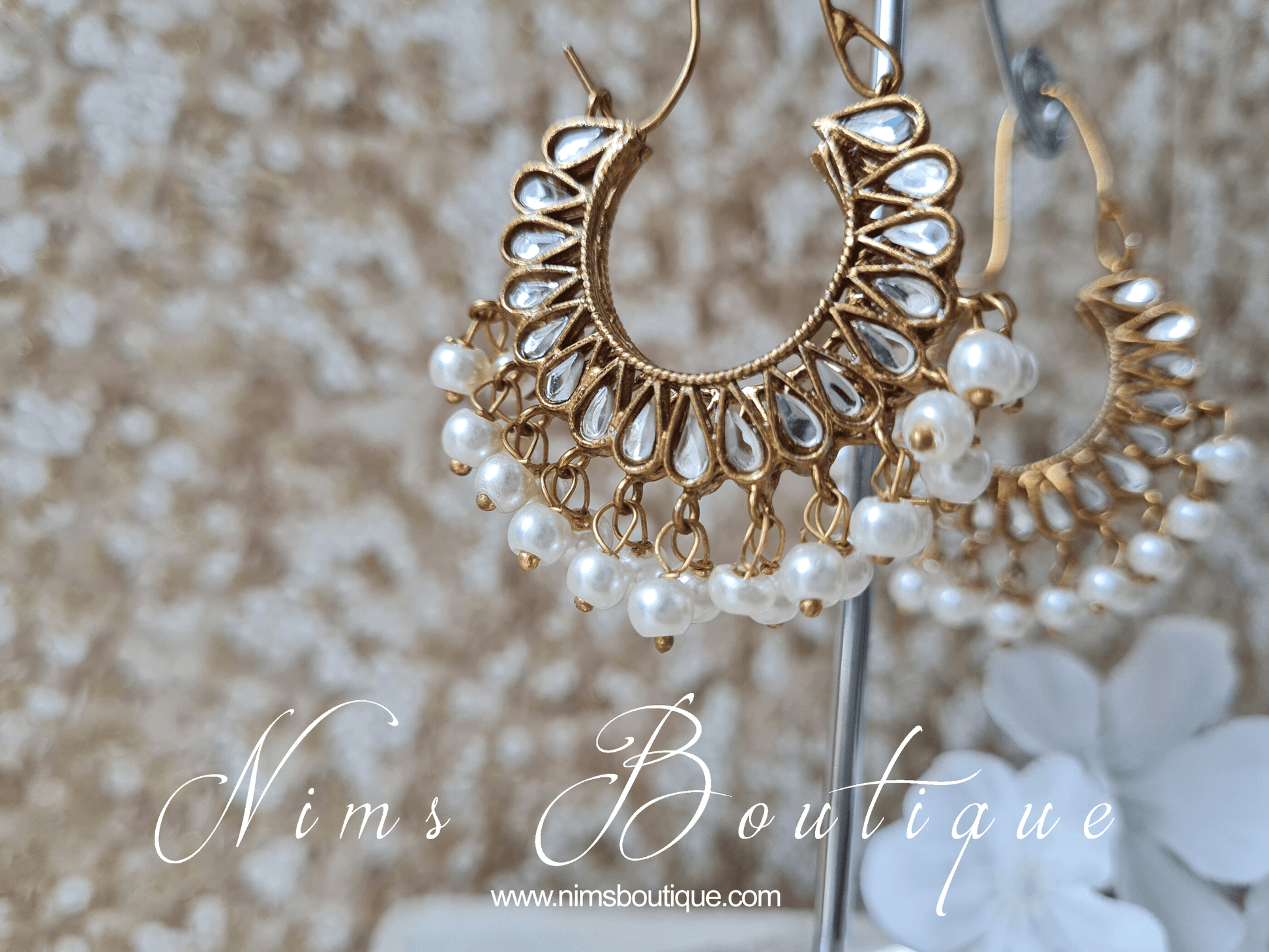 Nims Boutique Kaya Royal Antique Gold & Pearl Hoop Earrings