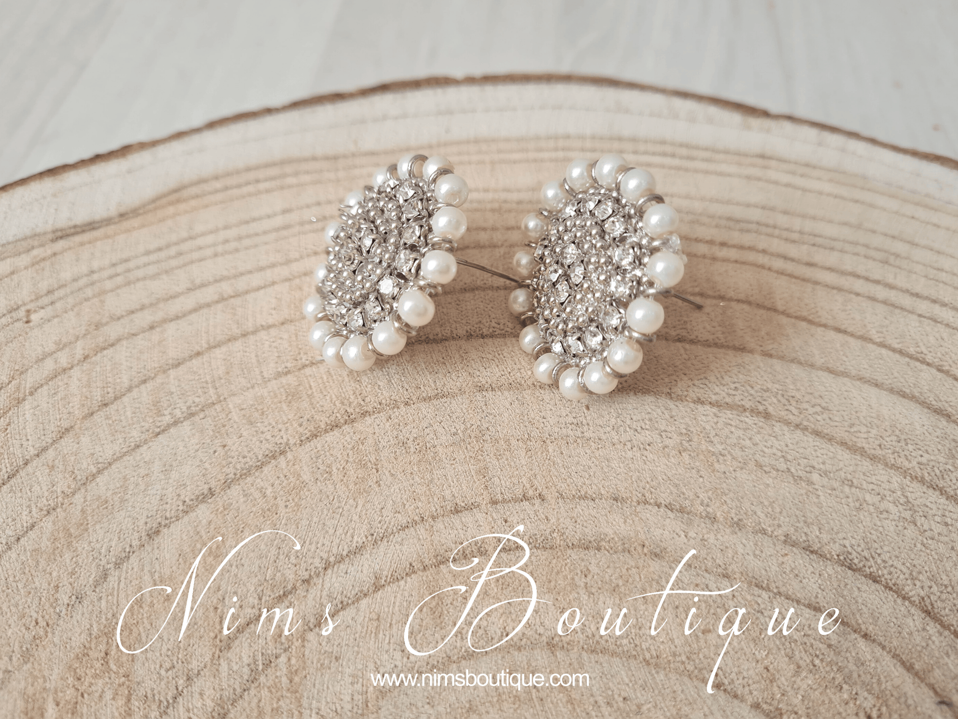 Nims Boutique Royal Silver Pearl Stud Earrings