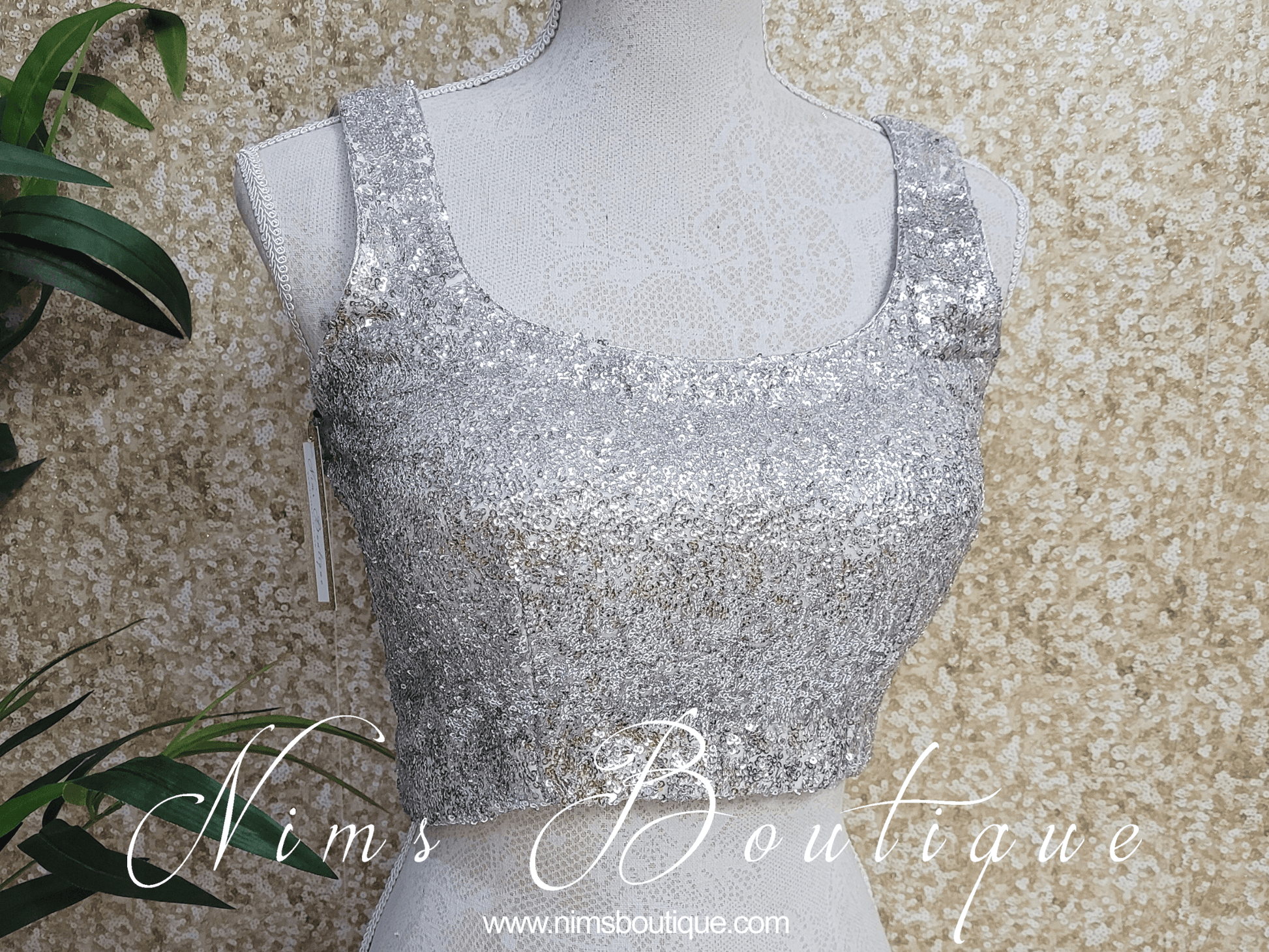 Nims Boutique Luxury Silver Sequin Sleeveless Blouse size 4-20