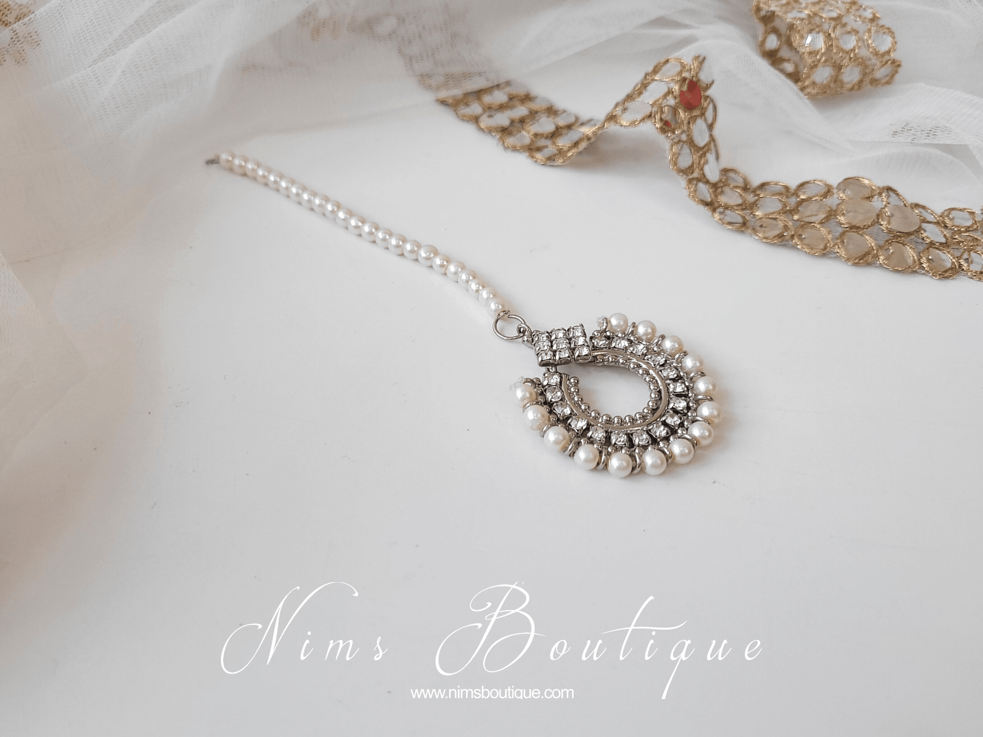 Nims Boutique Small Vidya Silver & Pearl Tikka