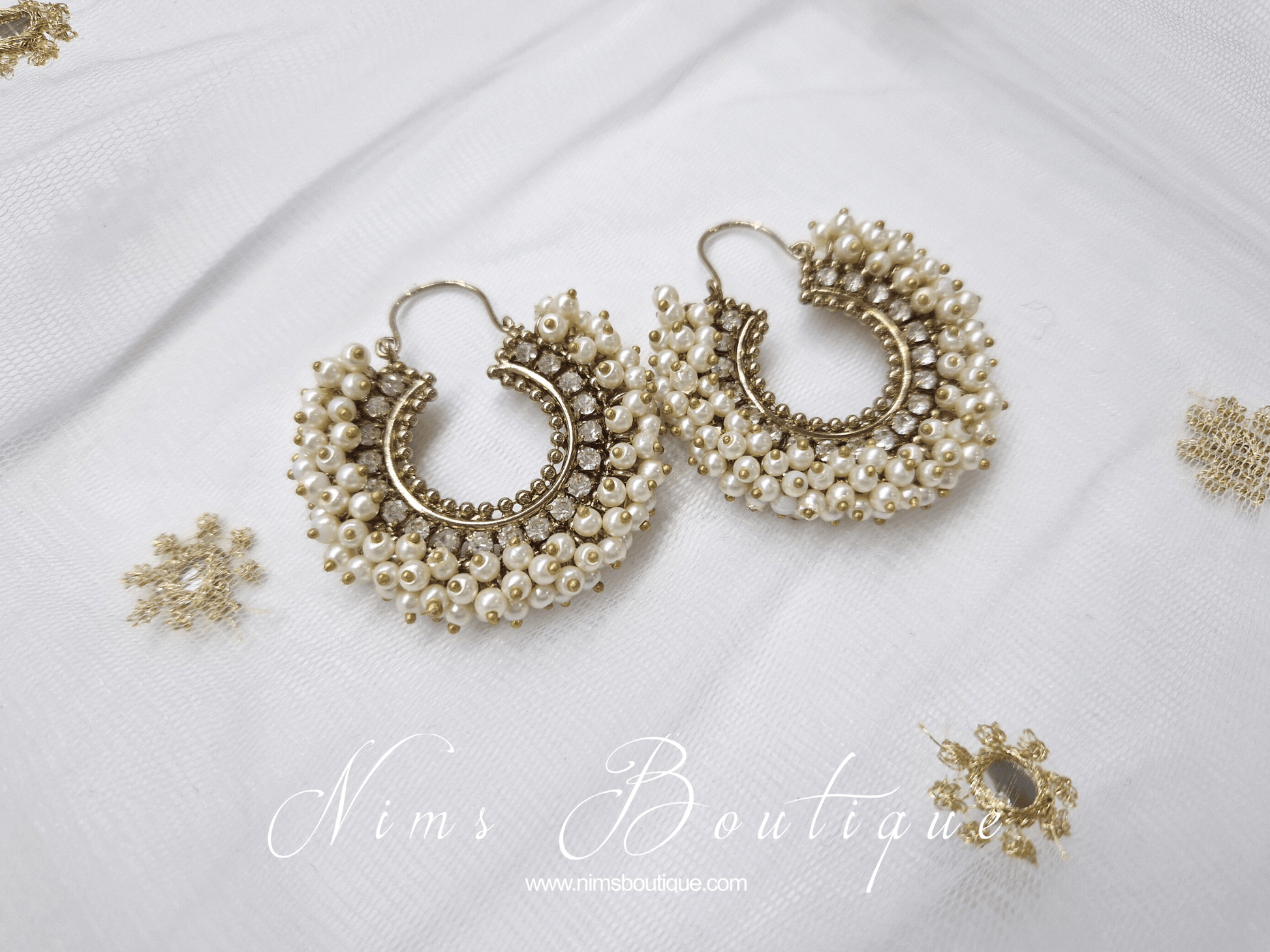 Nims Boutique Meghna Royal Pearl Cluster Hoop Earrings