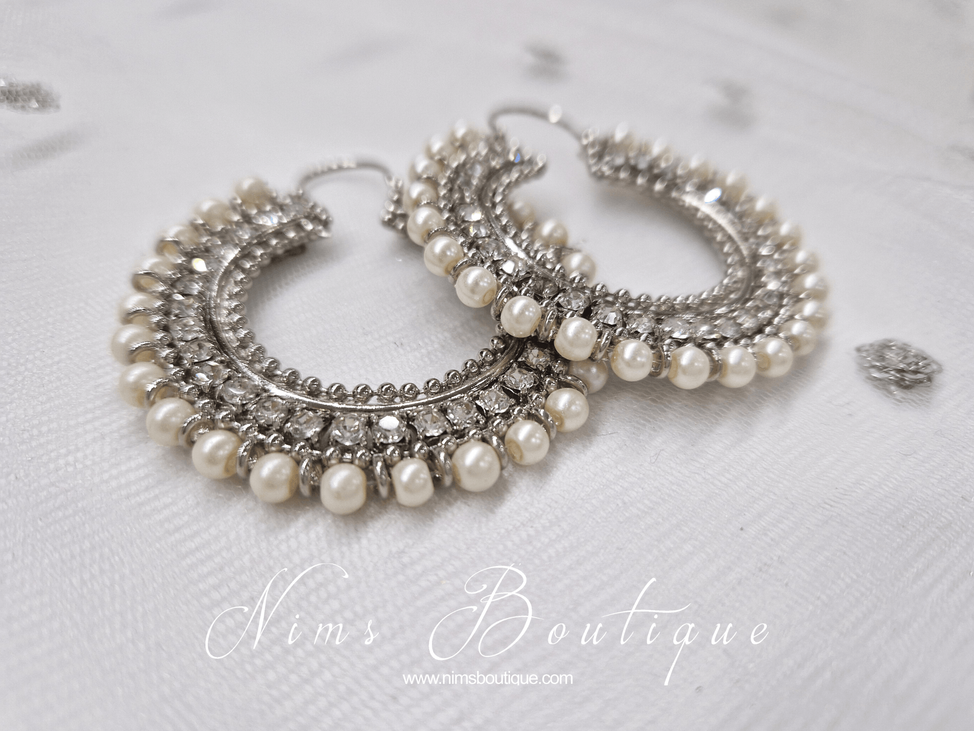 Nims Boutique Royal Silver Chand Bali Earrings with Pearl