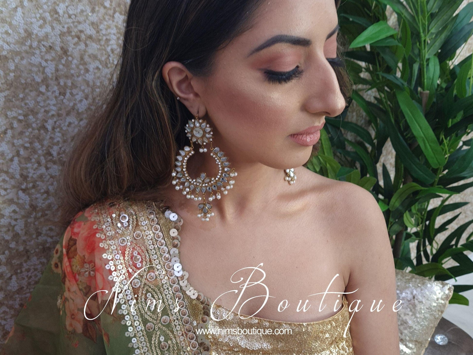 Nims Boutique Tanuja Antique Gold & Pearl Maharani Earrings