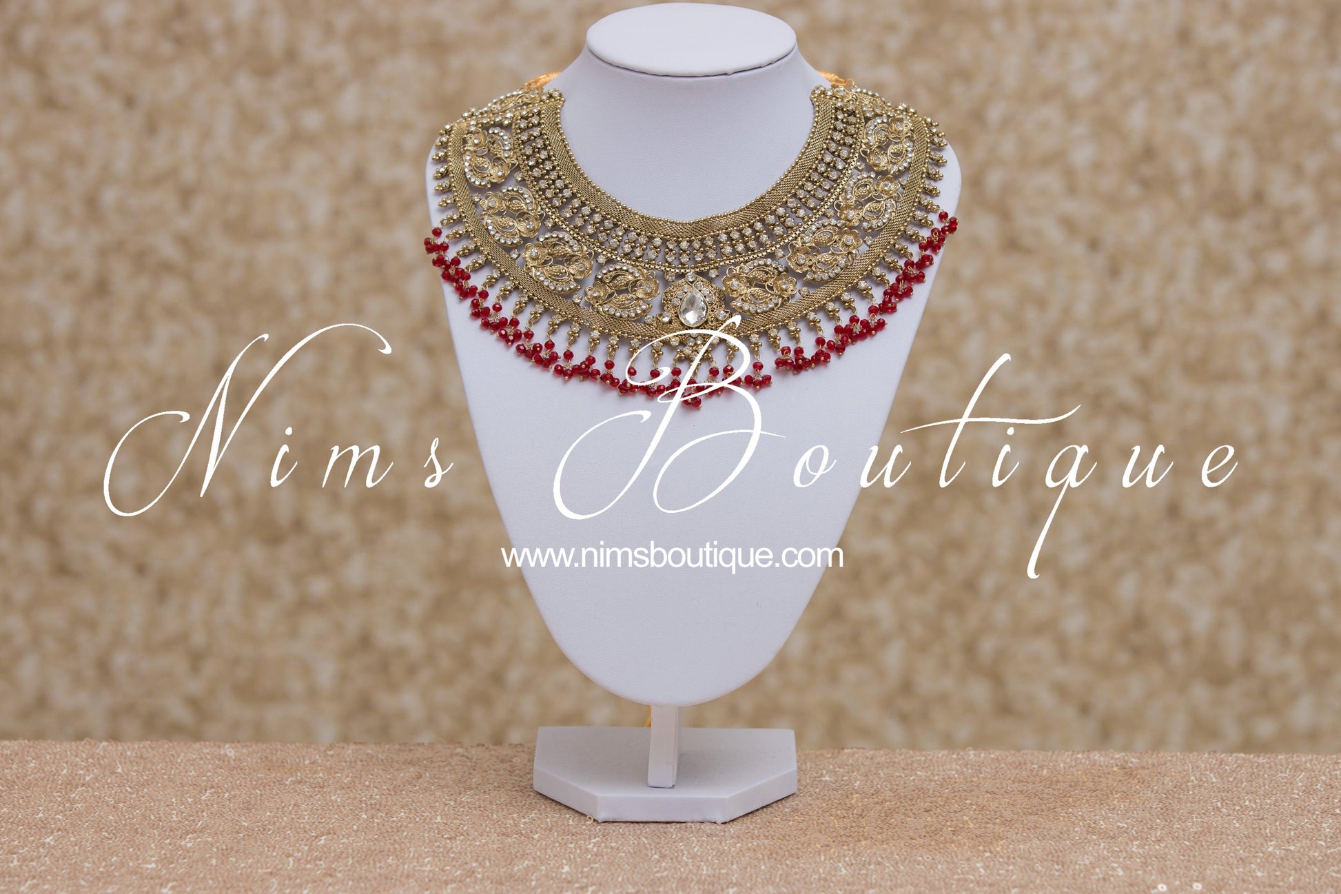 Nims Boutique Anushka Antique Gold & Red Set