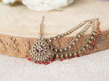 Royal Antique Gold & Red Headpiece/Matha Patti (one side)