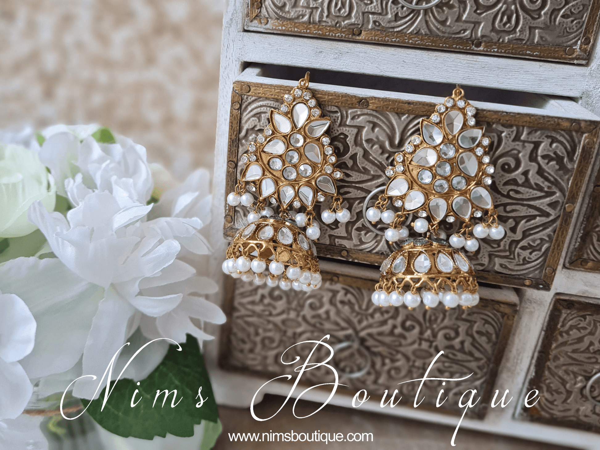 Nims Boutique Nandini Maharani Antique Gold & Pearl Chumke