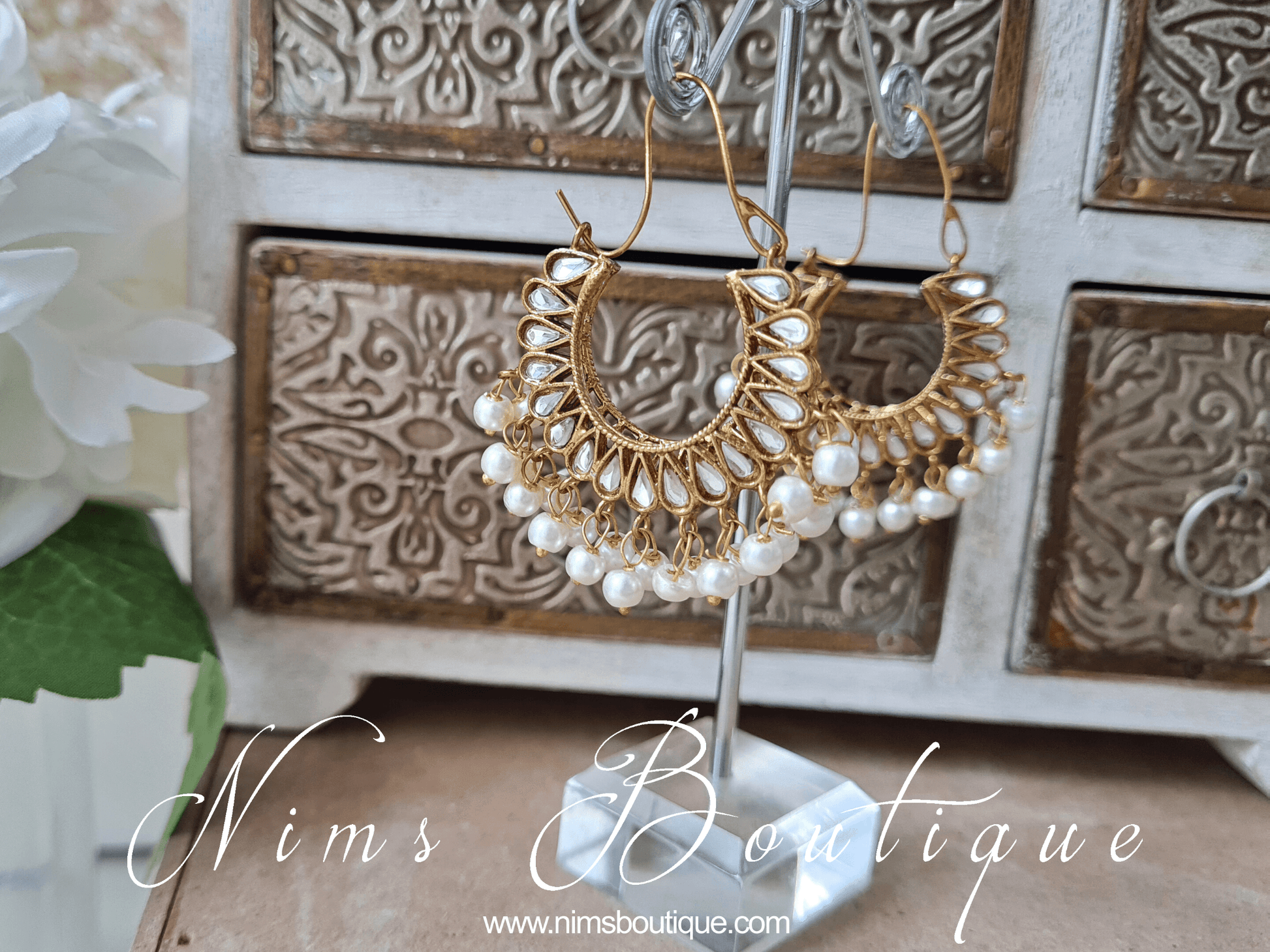 Nims Boutique Kaya Royal Antique Gold & Pearl Hoop Earrings
