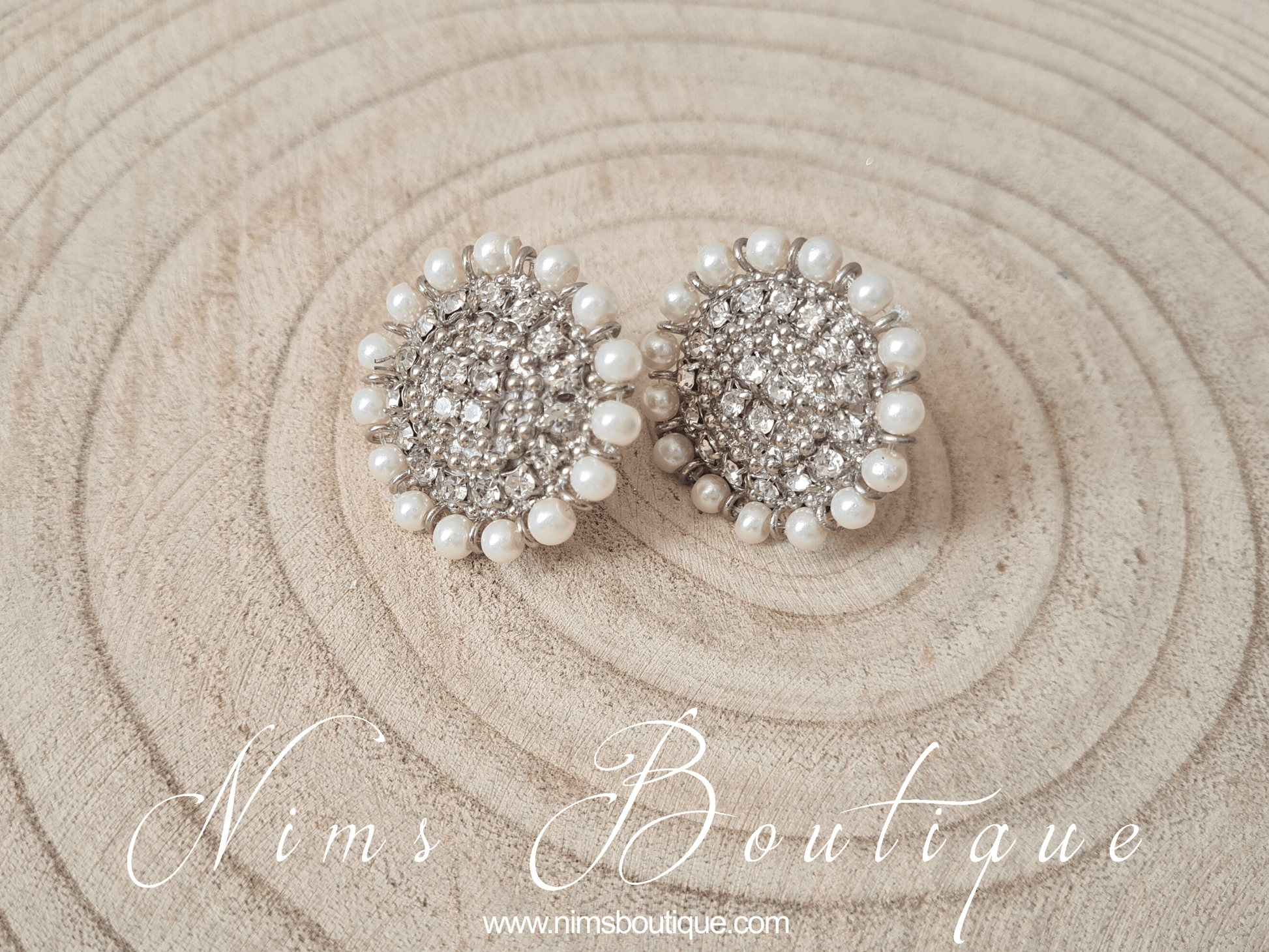 Nims Boutique Royal Silver Pearl Stud Earrings