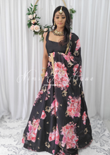 La Floraison Black Georgette Floral readymade skirt/lehnga (sizes 4-24)
