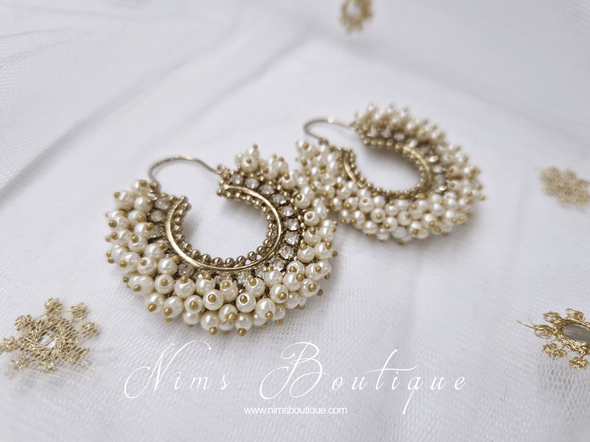 Nims Boutique Meghna Royal Pearl Cluster Hoop Earrings
