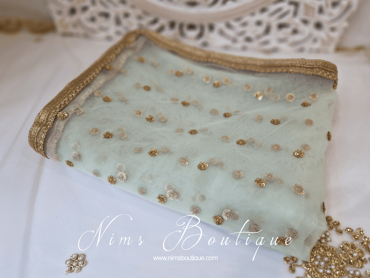 Bottle Green Sequinned Net Dupatta main image 0