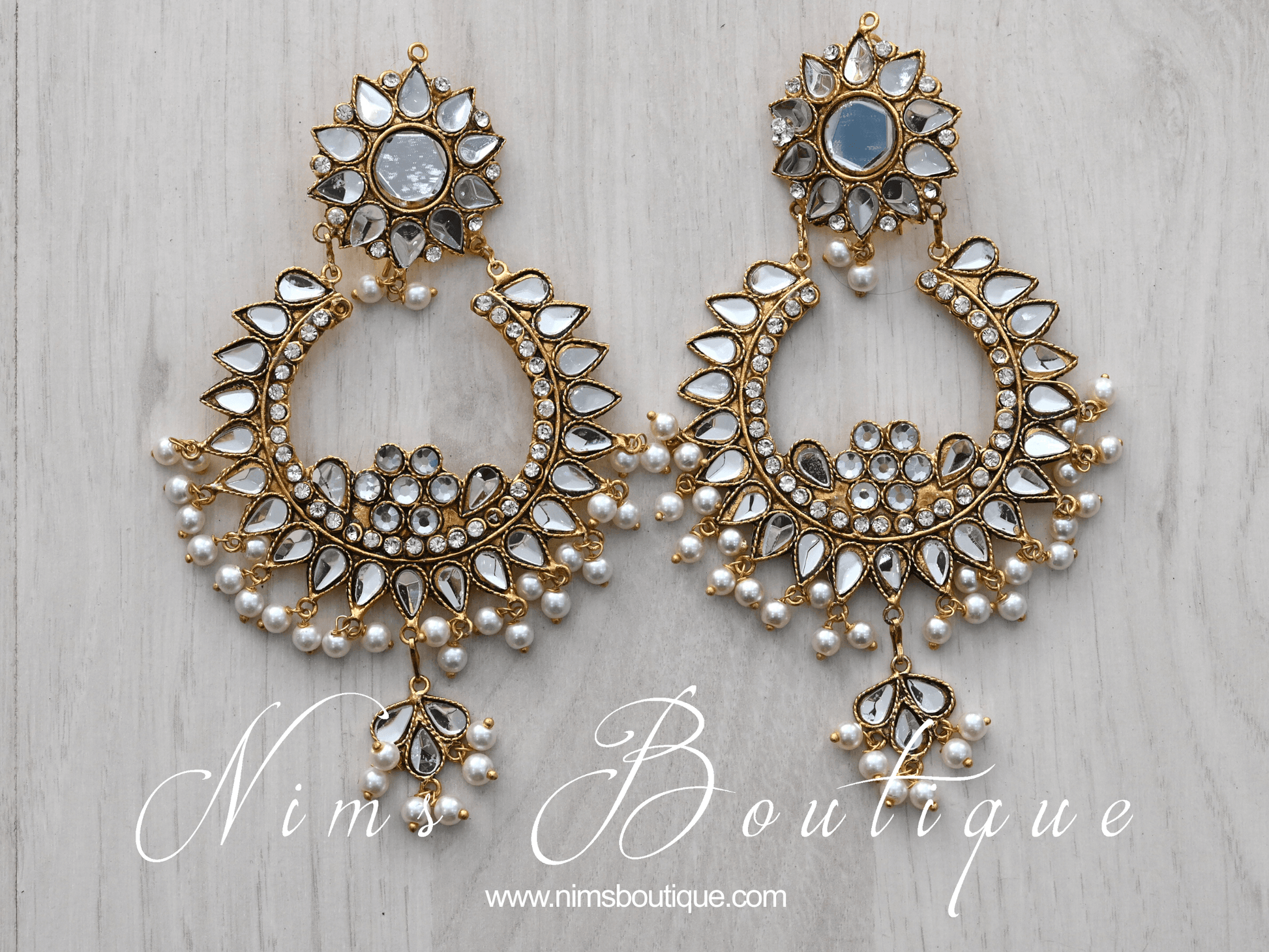 Nims Boutique Tanuja Antique Gold & Pearl Maharani Earrings