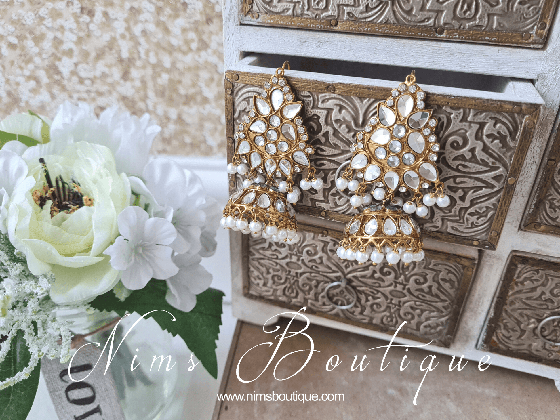 Nims Boutique Nandini Maharani Antique Gold & Pearl Chumke