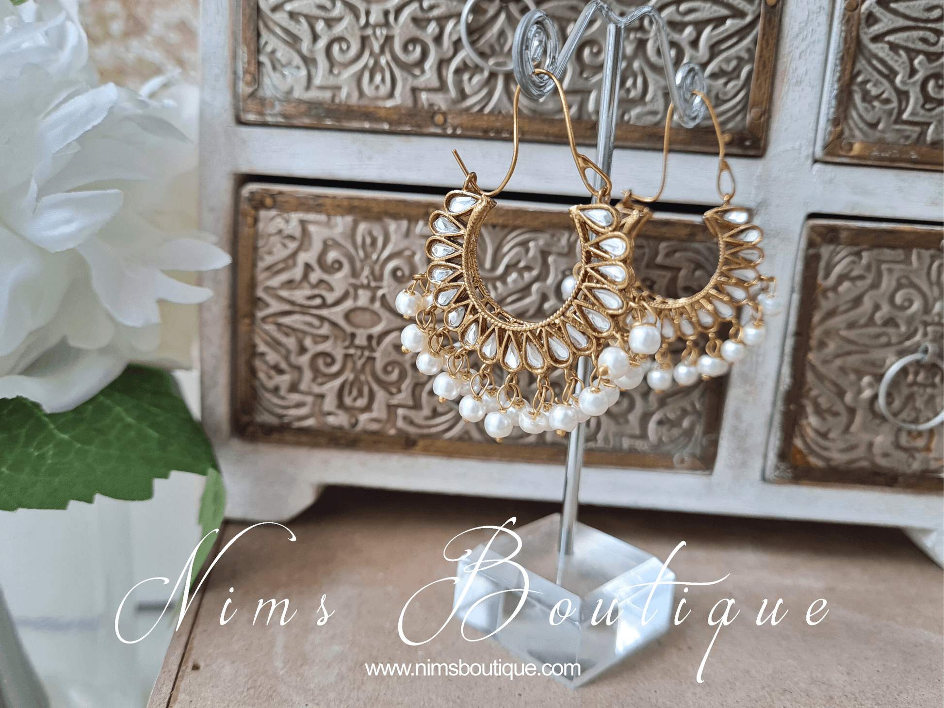 Nims Boutique Kaya Royal Antique Gold & Pearl Hoop Earrings