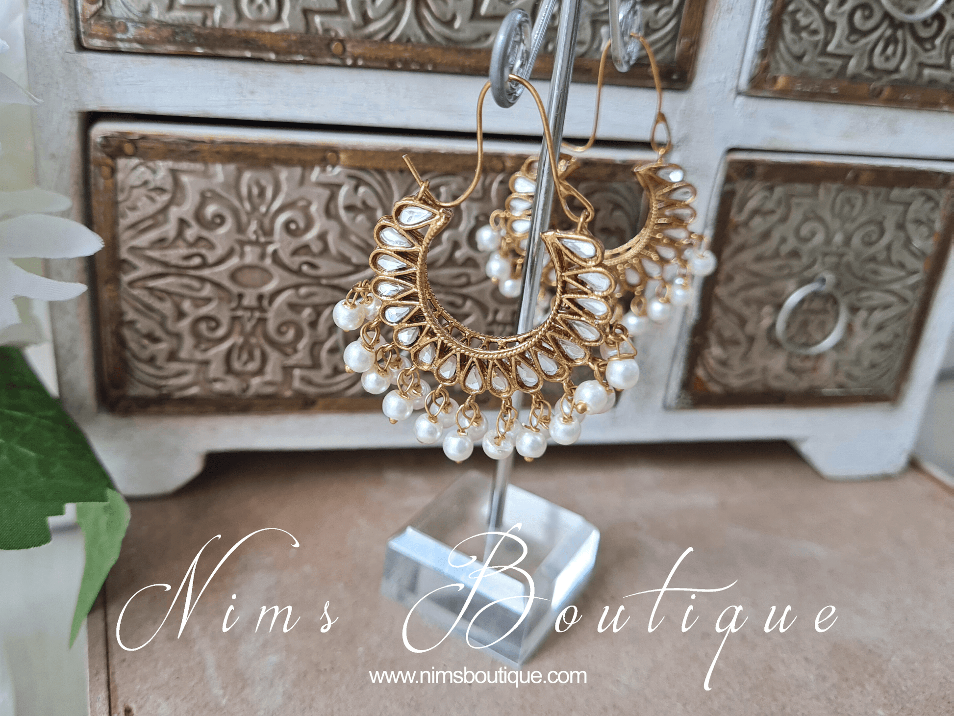 Nims Boutique Kaya Royal Antique Gold & Pearl Hoop Earrings