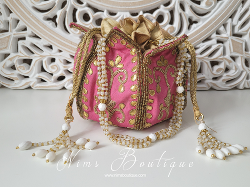 Pink Potli Raw Silk Embellished Bag