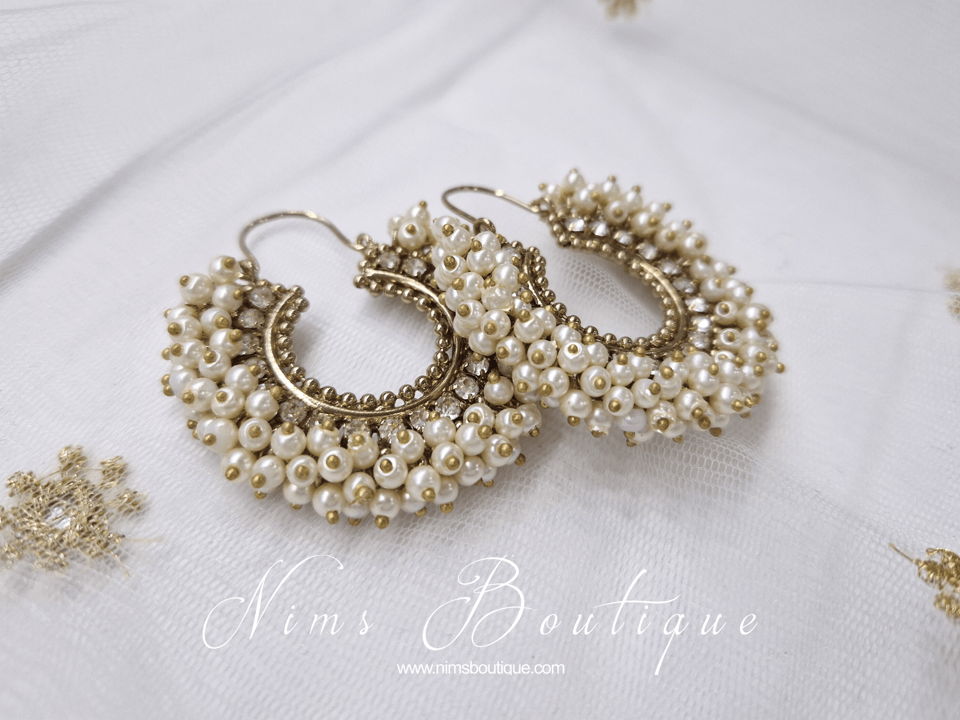 Nims Boutique Meghna Royal Pearl Cluster Hoop Earrings