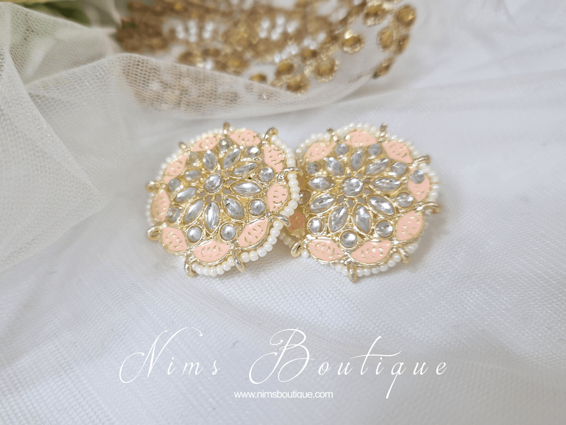 Nims Boutique Divya Light Peach Meenakari Stud Earrings