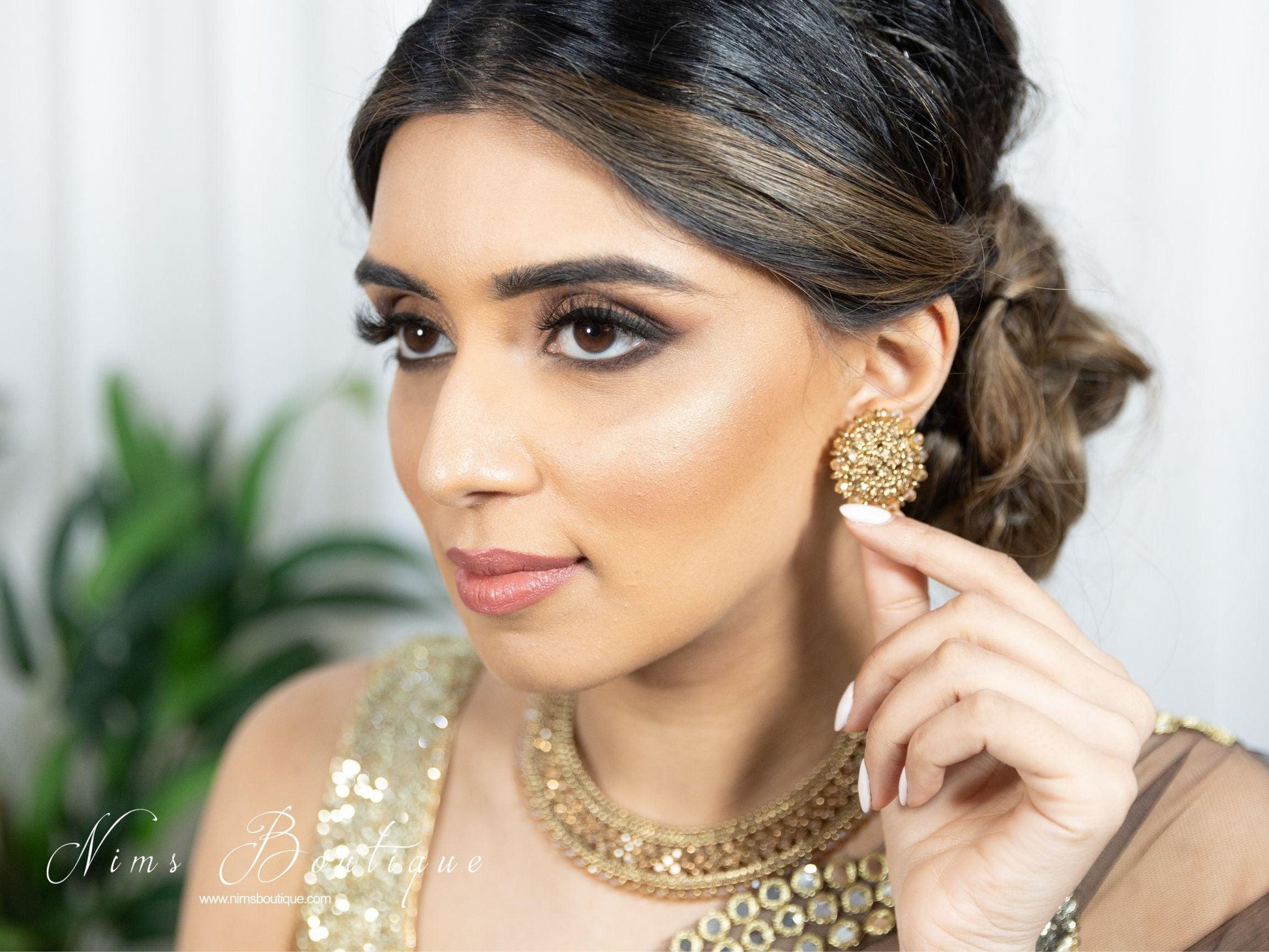 Nims Boutique Royal Gold Stone Stud Earrings