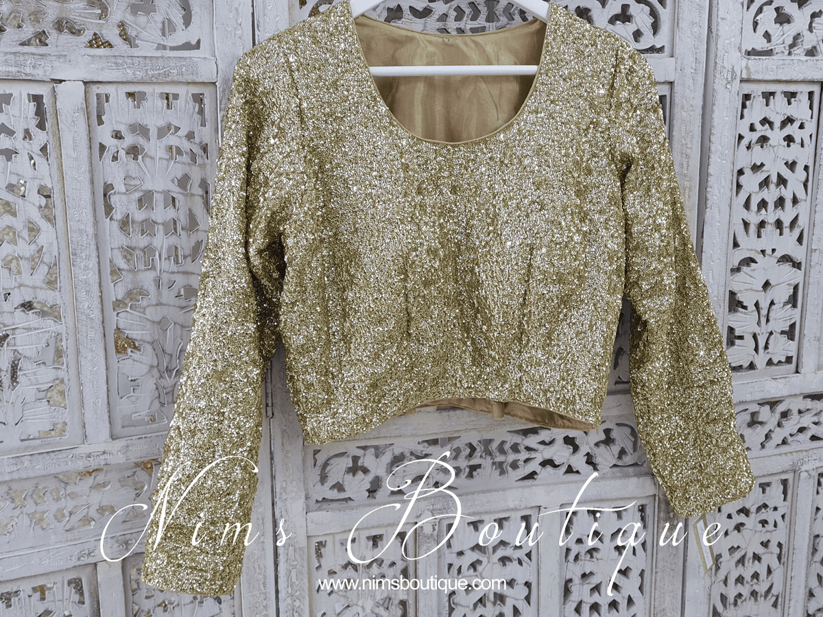 Luxury Gold Sequin Long sleeved Blouse size 6 20