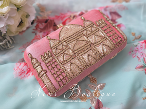 Taj Blush Pink Raw Silk Clutch Bag