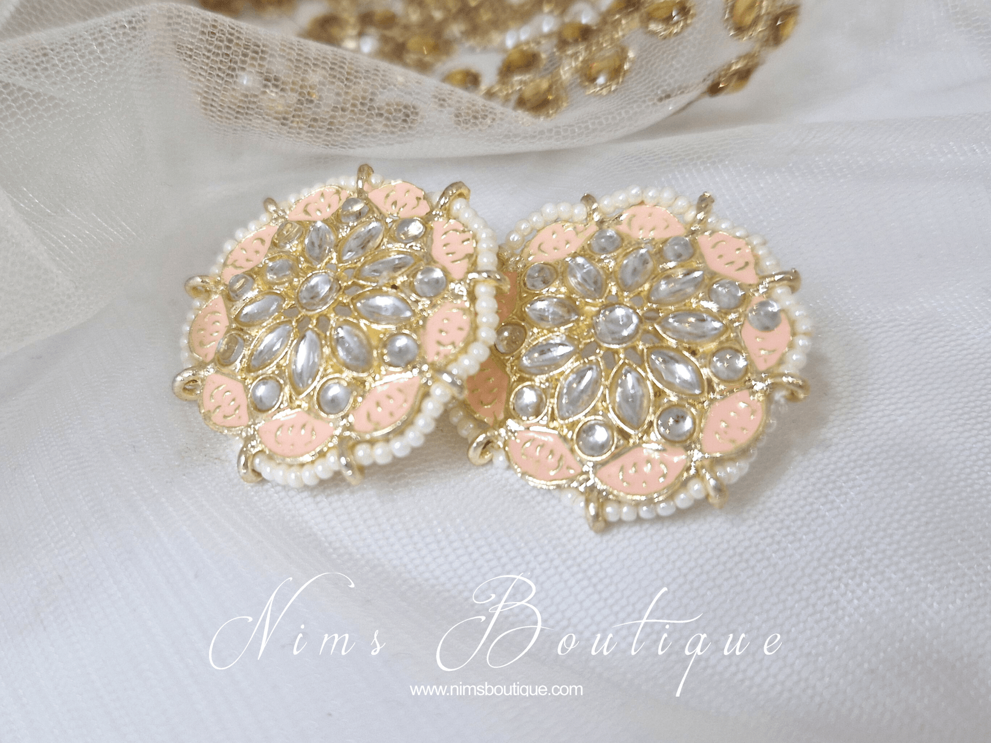 Nims Boutique Divya Light Peach Meenakari Stud Earrings