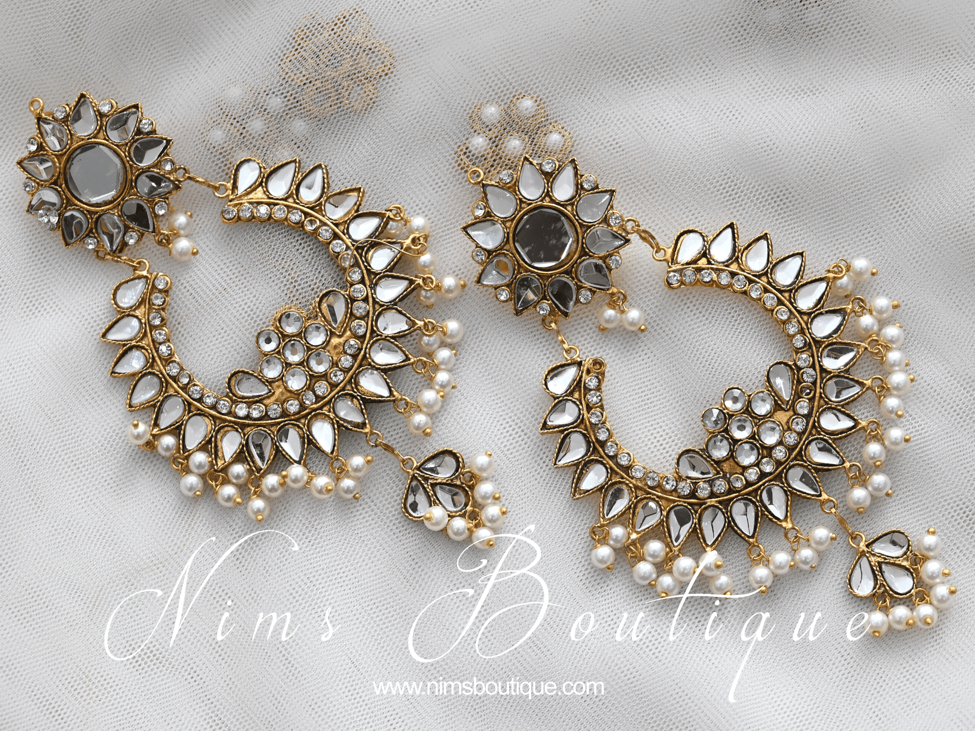 Nims Boutique Tanuja Antique Gold & Pearl Maharani Earrings