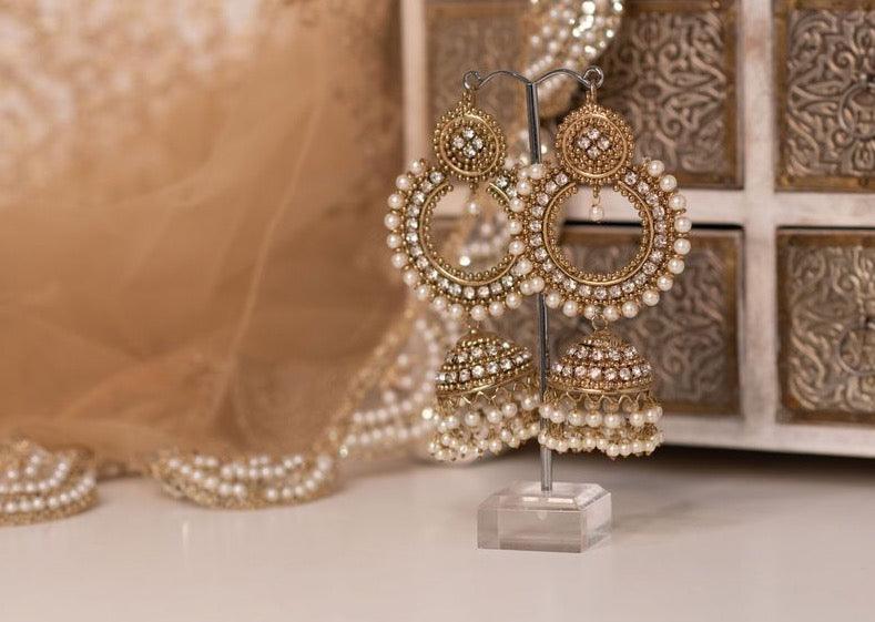 Nims Boutique Nish Antique Gold & Pearl Chumka Earrings