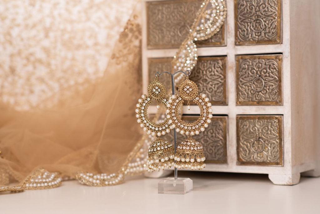 Nims Boutique Nish Antique Gold & Pearl Chumka Earrings