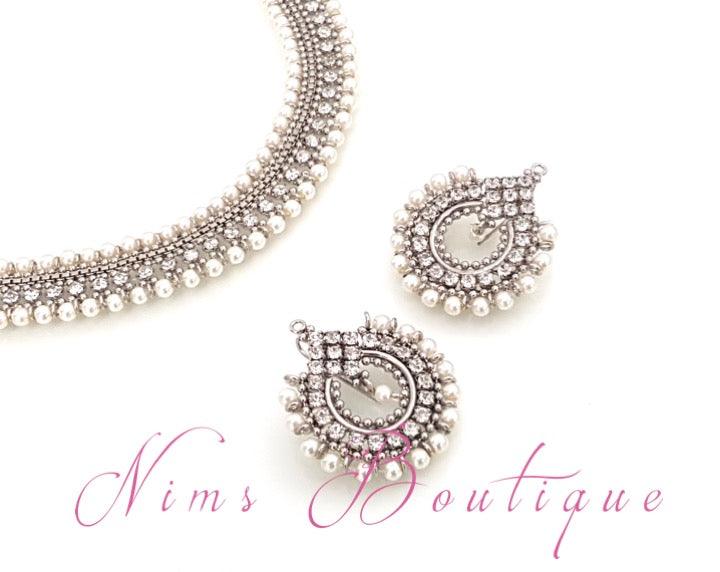 Nims Boutique Vidya Silver & Pearl Earrings