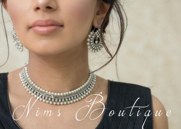 Nims Boutique Vidya Silver & Pearl Earrings