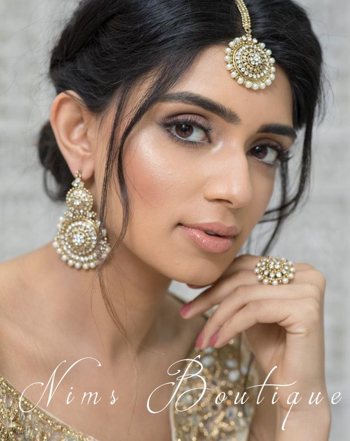 Nims Boutique Royal Pearl Tikka Set with earring chains