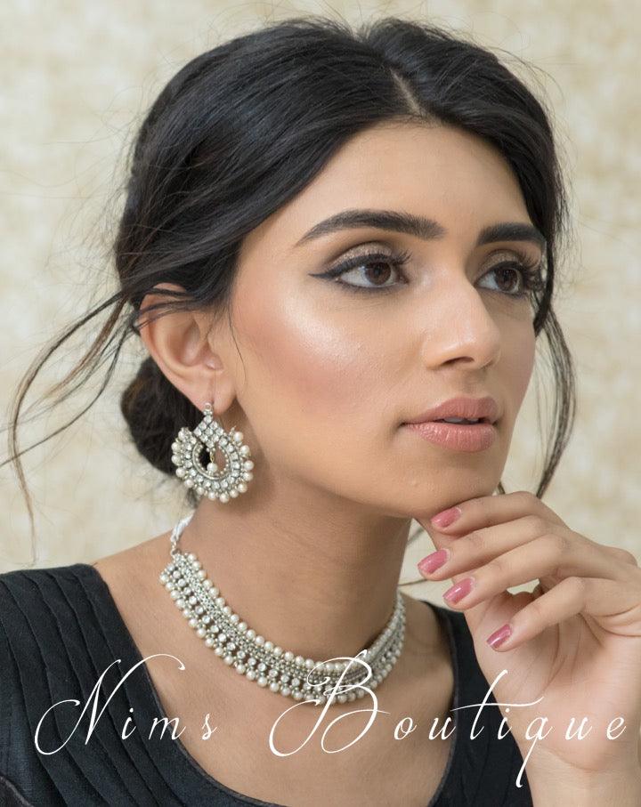 Nims Boutique Vidya Silver & Pearl Earrings