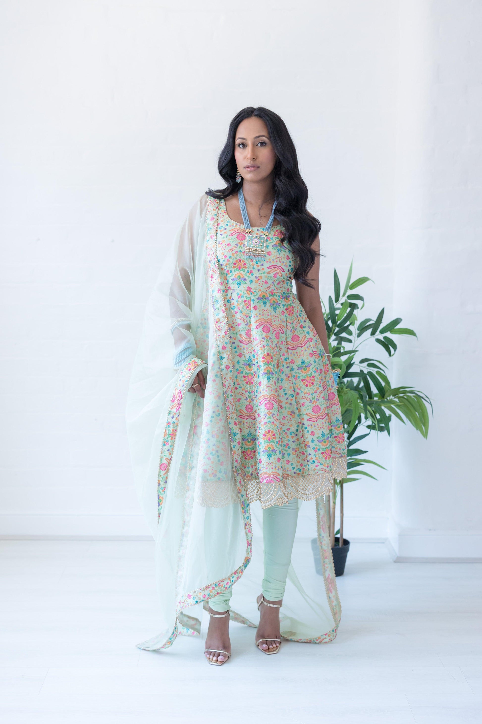 Nims Boutique Mia Mint Green & Multicolour Frock Pajami Suit sizes 4-22