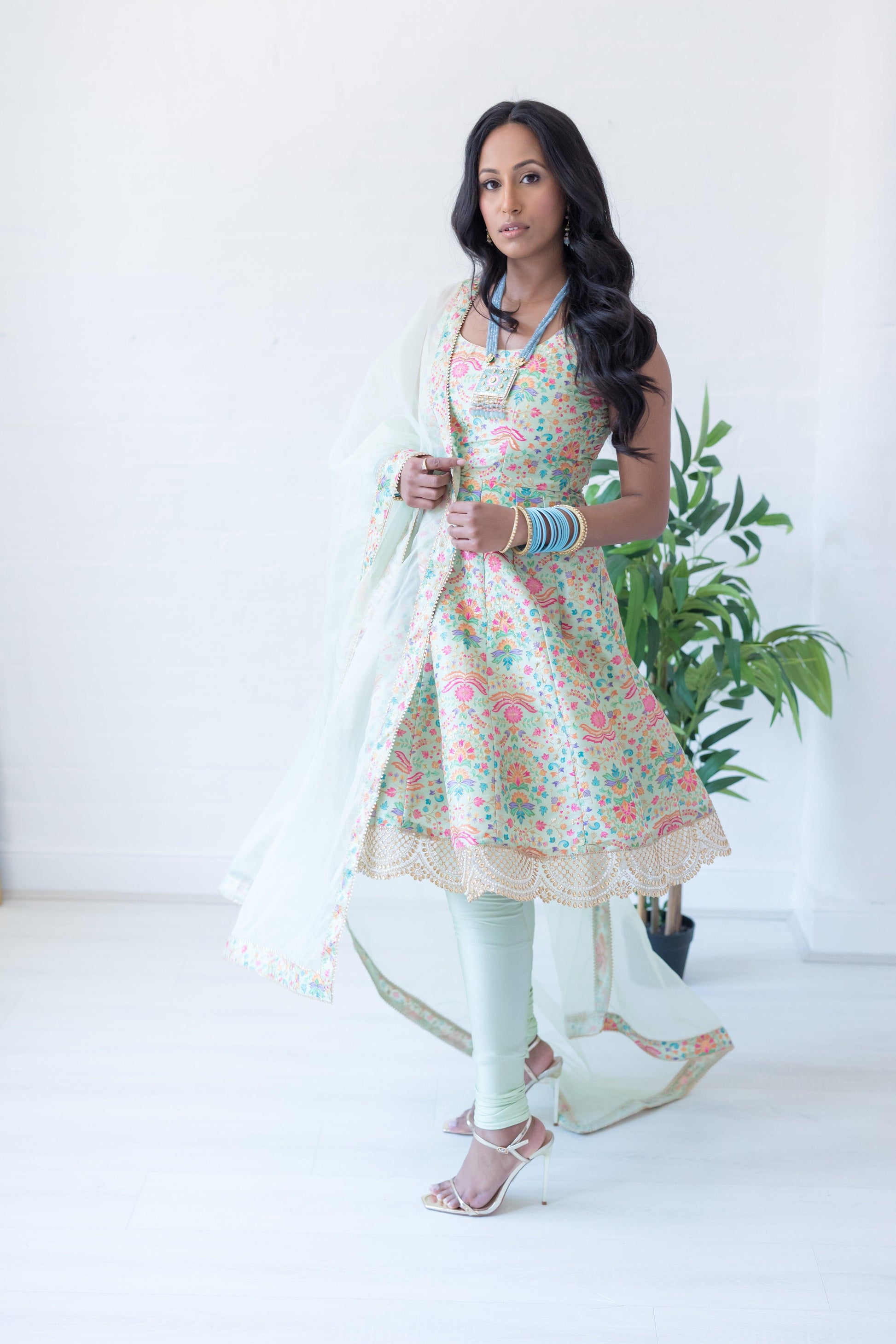 Nims Boutique Mia Mint Green & Multicolour Frock Pajami Suit sizes 4-22